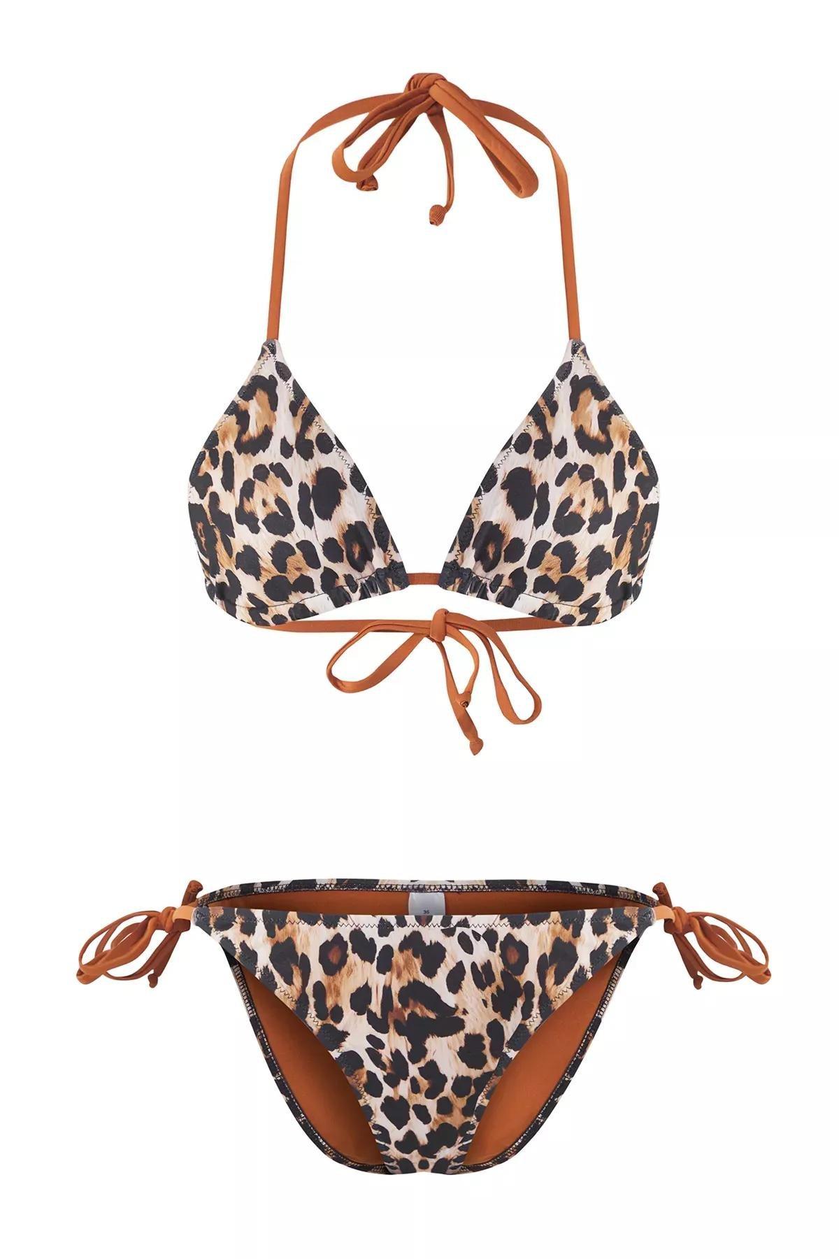 Cream Leopard Patterned  Bikini Top, Brown-Multicolor, large image number 4