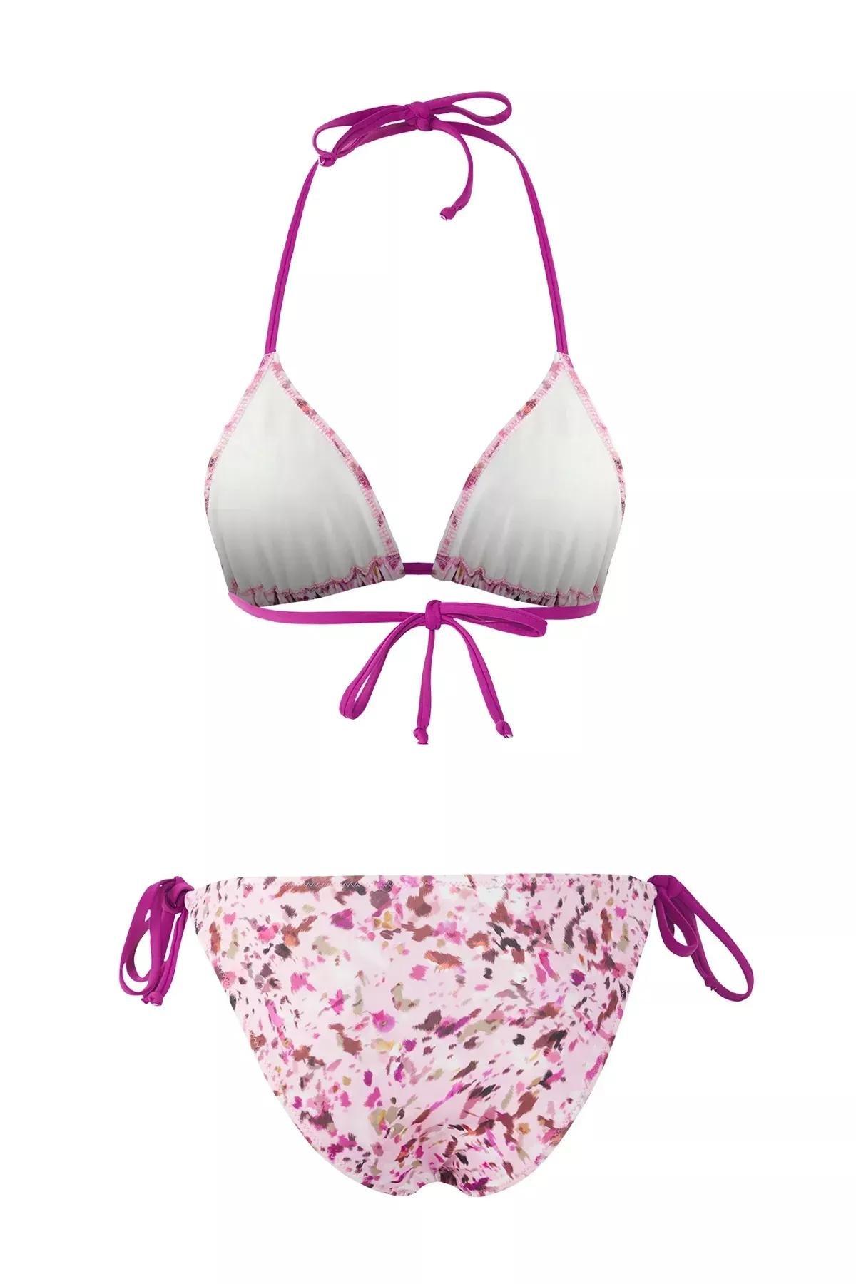 Pink Floral Patterned Bikini Top, Pink-Multicolor, large image number 6