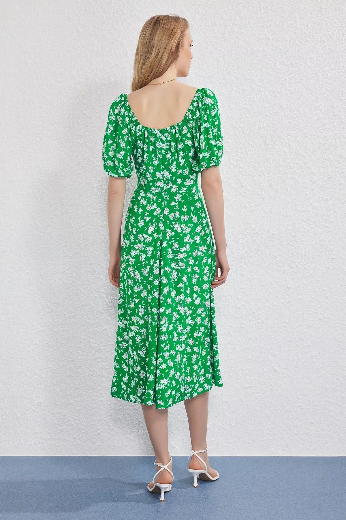 Green Floral Midi Dress, Green, large image number 3