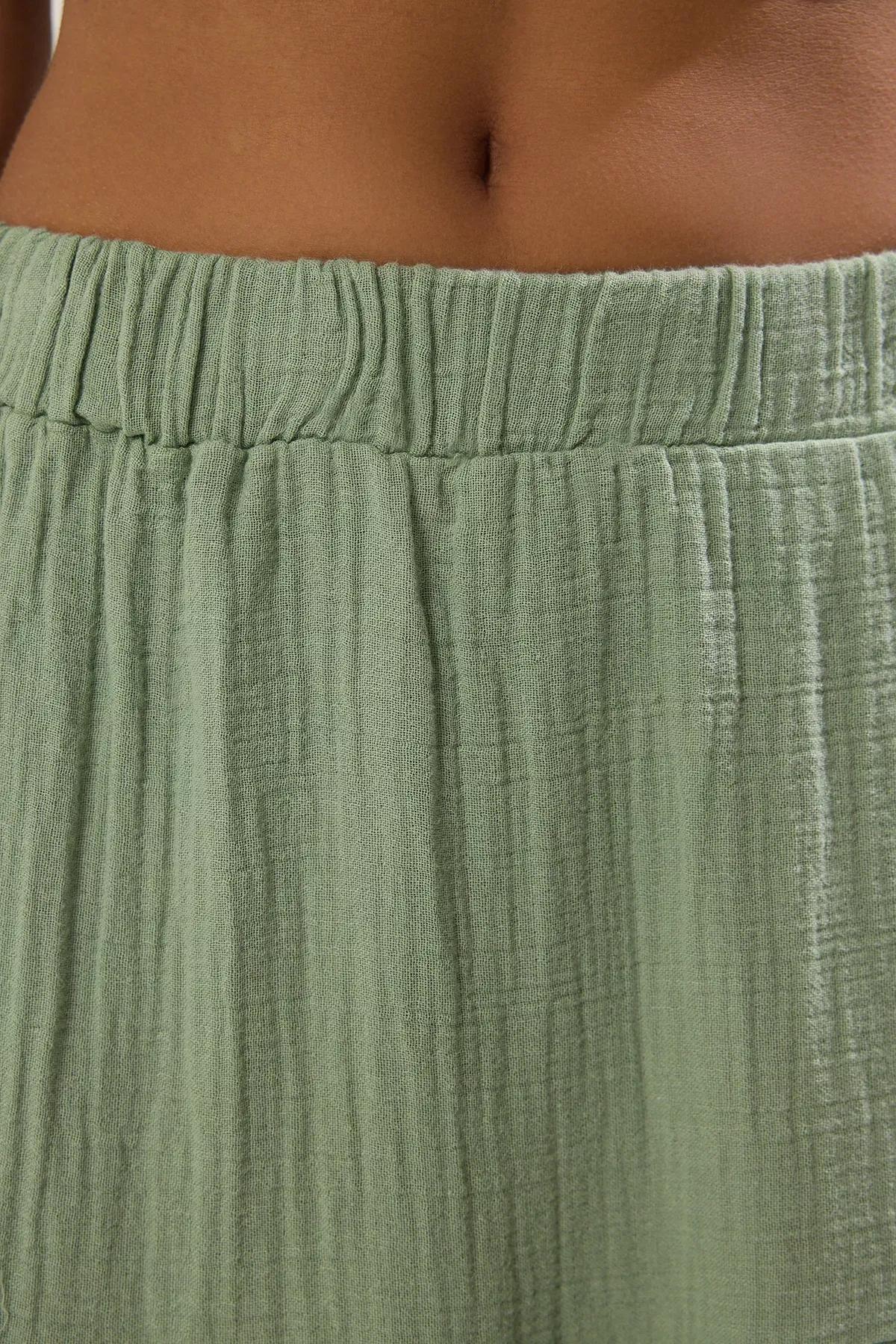 Light Khaki 100% Cotton Muslin Long Maxi Skirt TWOSS25ET00174, Light Khaki, large image number 2