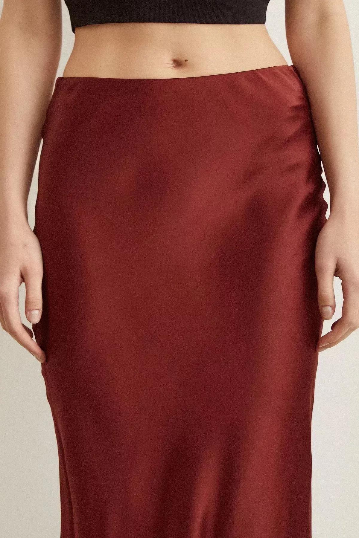 Red Fish Tail Satin Skirt, Burgundy, large image number 4