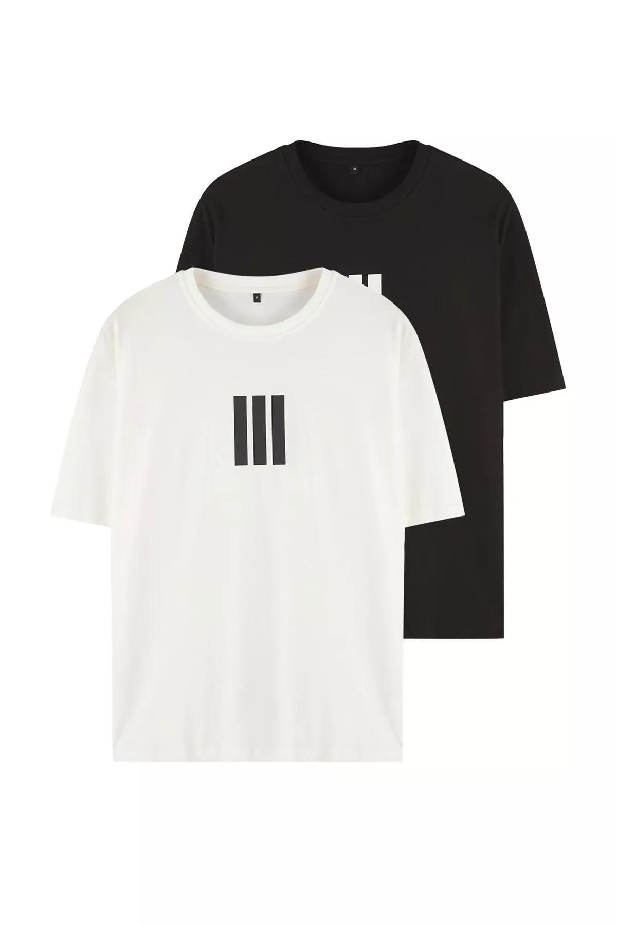 Beige Black Oversize Cut T-Shirt, Ecru-Black, large image number 1
