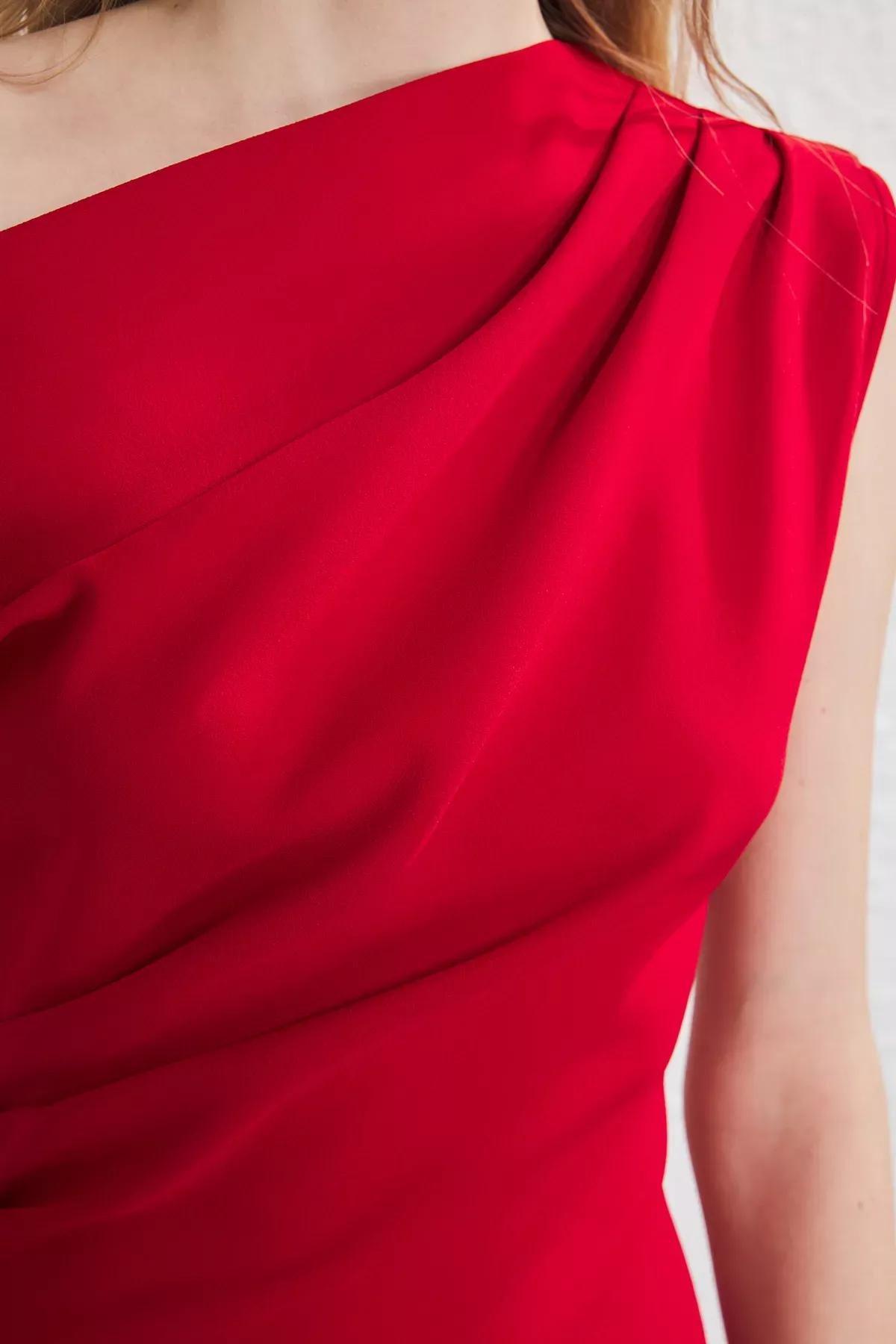 Red Plain Mini Dress, Red, large image number 2