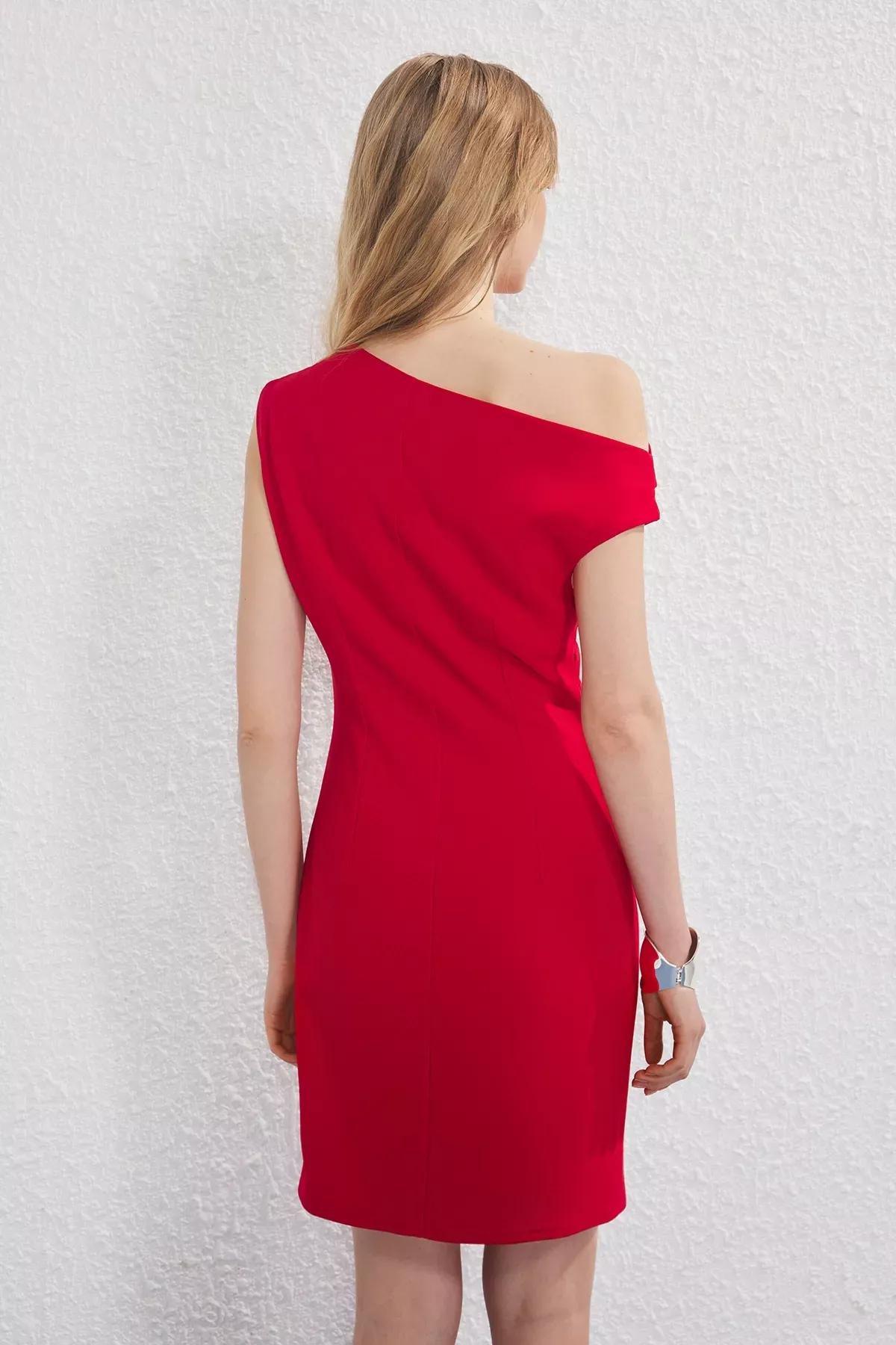 Red Plain Mini Dress, Red, large image number 3