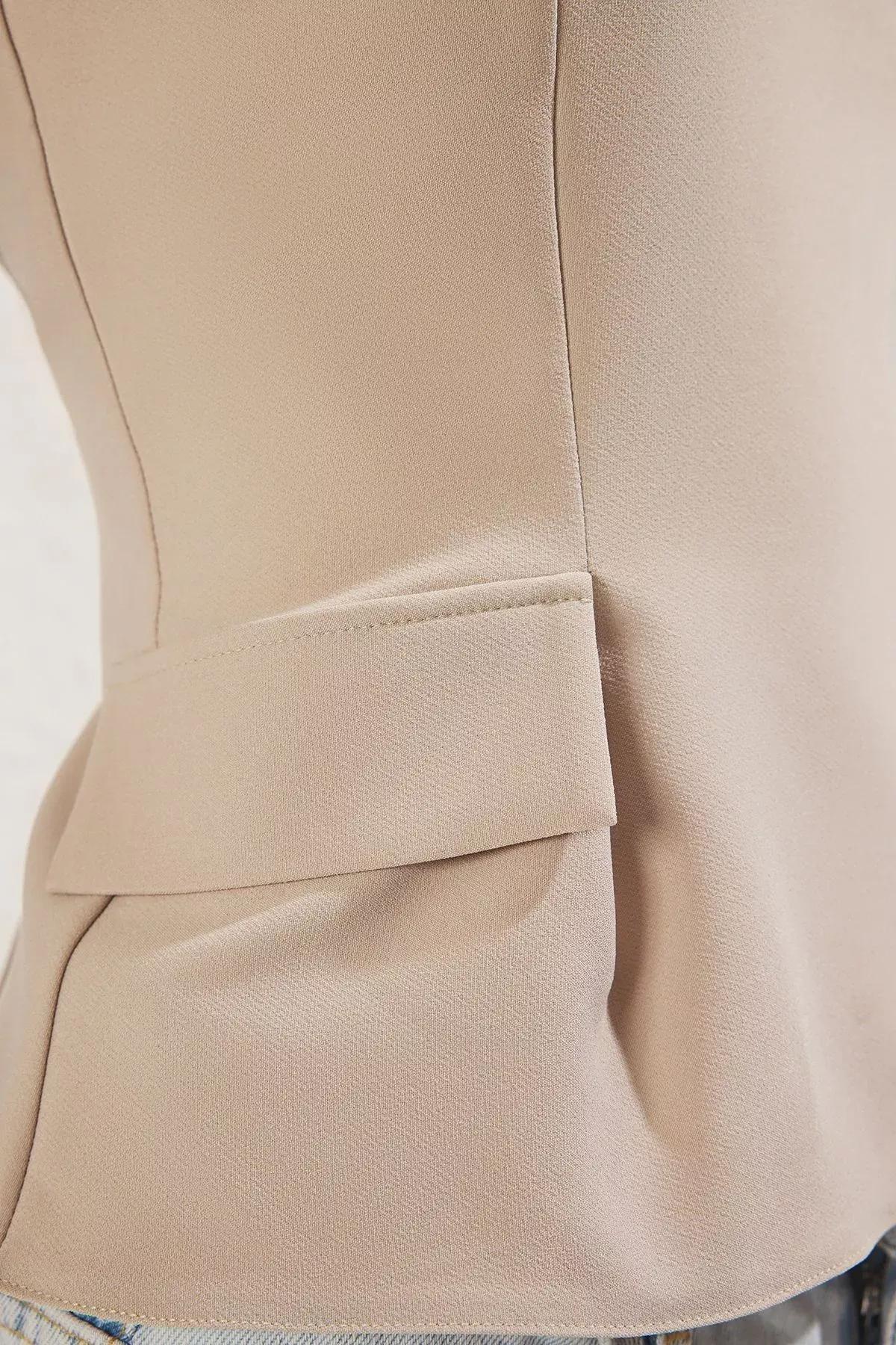Beige V-Neck Blouse, STONE, large image number 2