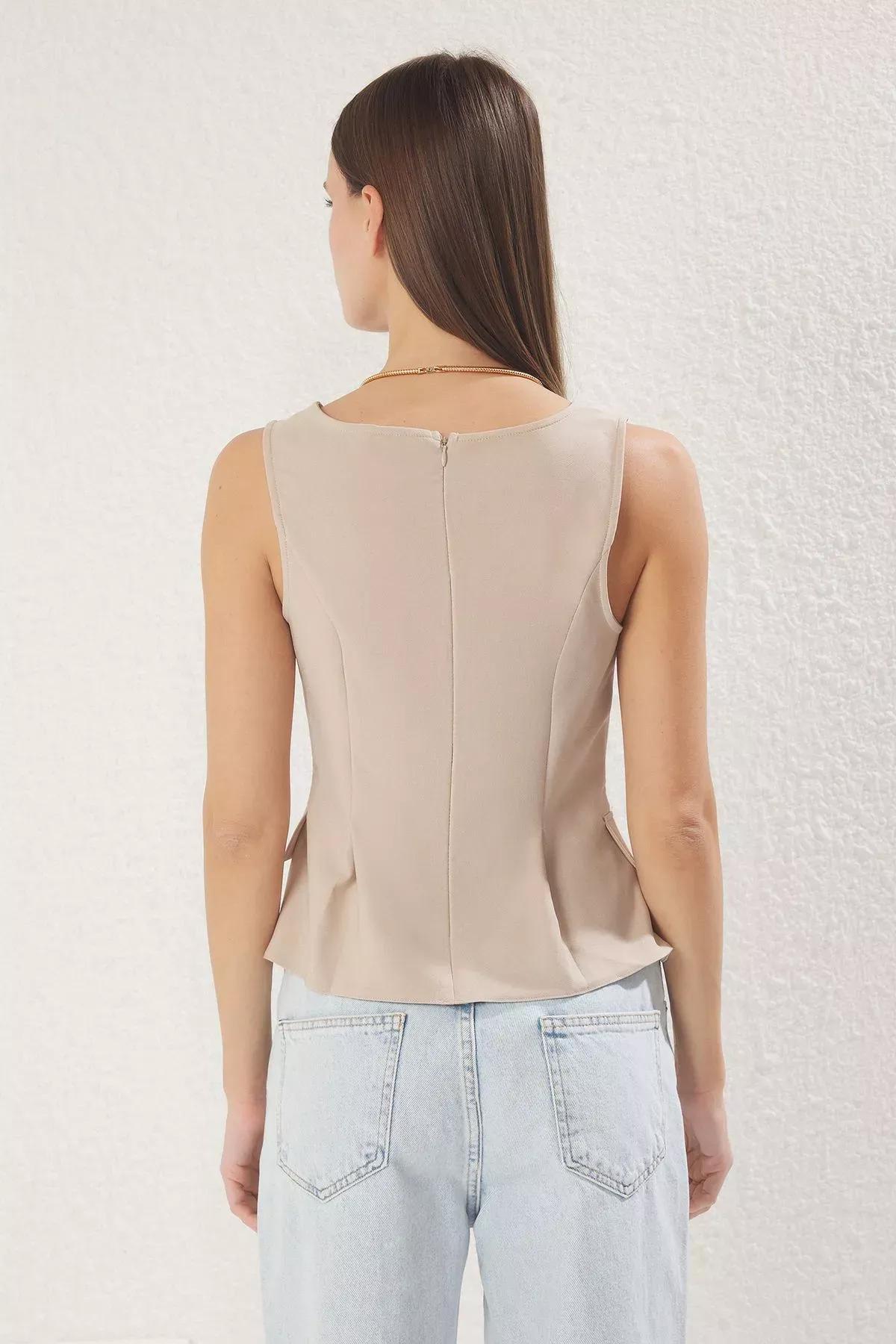 Beige V-Neck Blouse, STONE, large image number 3