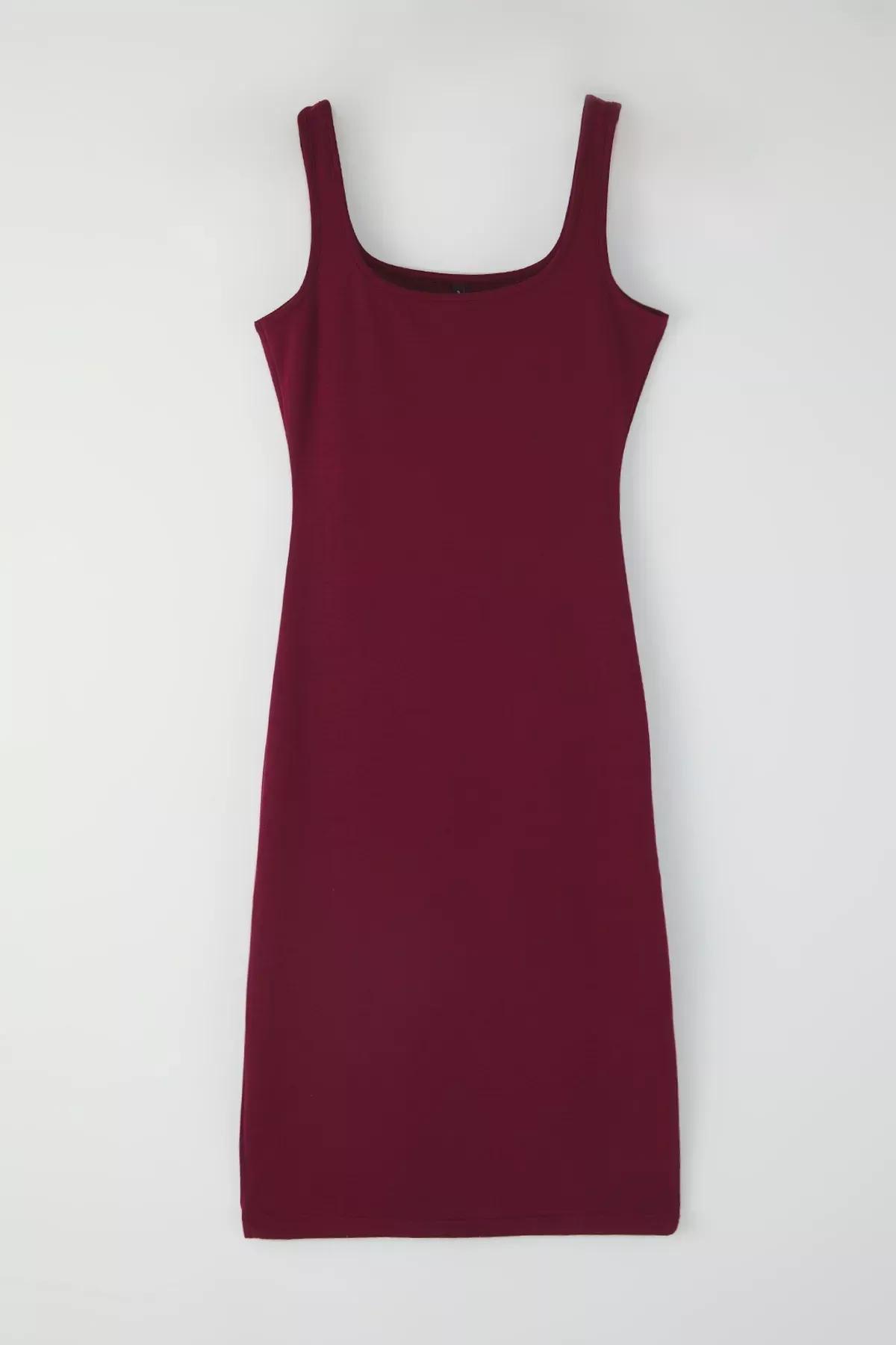Maroon Midi Bodycone/Body Fitted Knitted Dress TWOSS25EL00774, Burgundy, large image number 4
