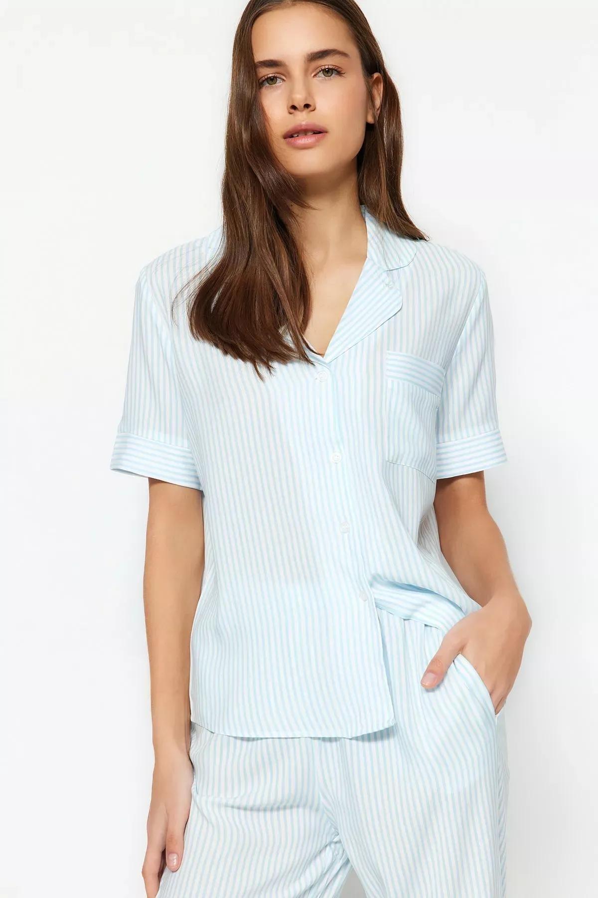 Blue Collared Pajama Set, , large image number 0