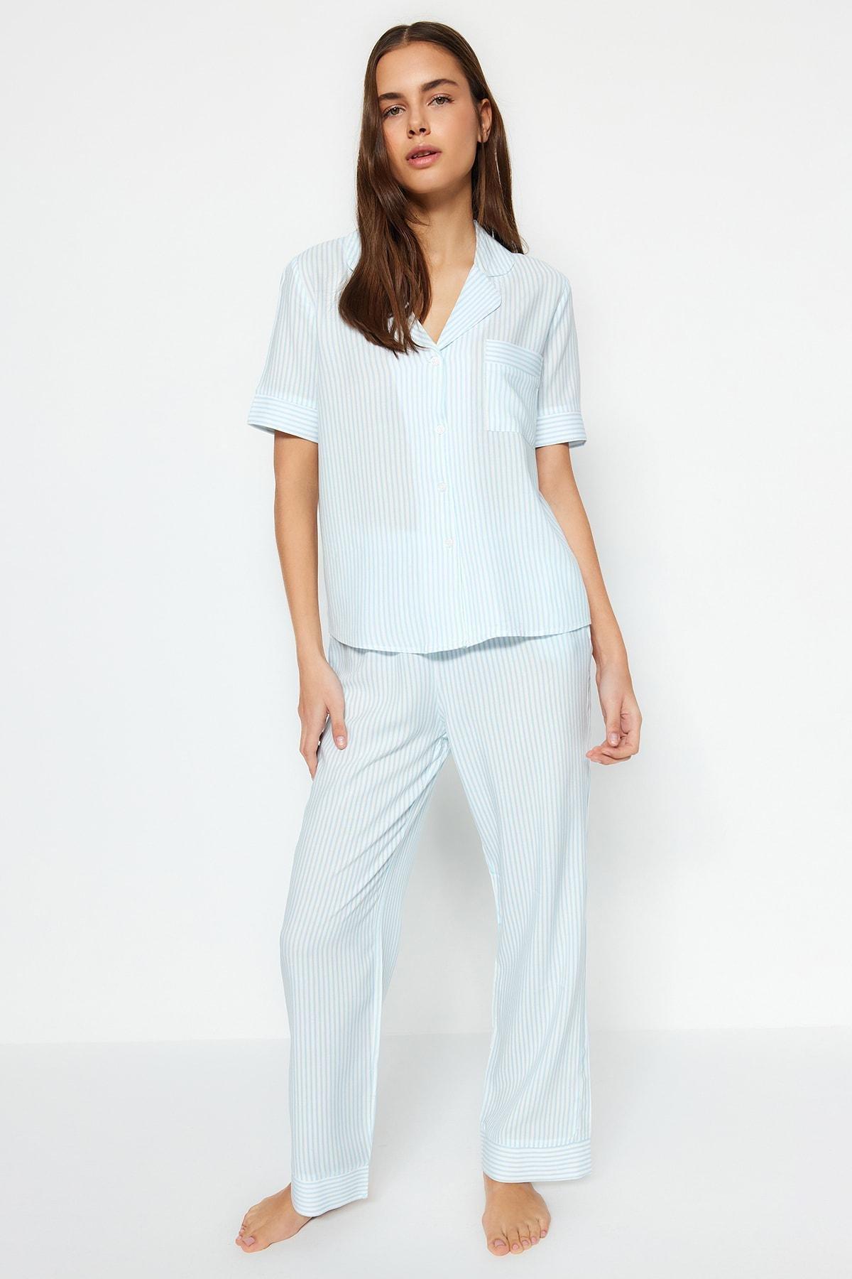 Blue Collared Pajama Set, , large image number 1
