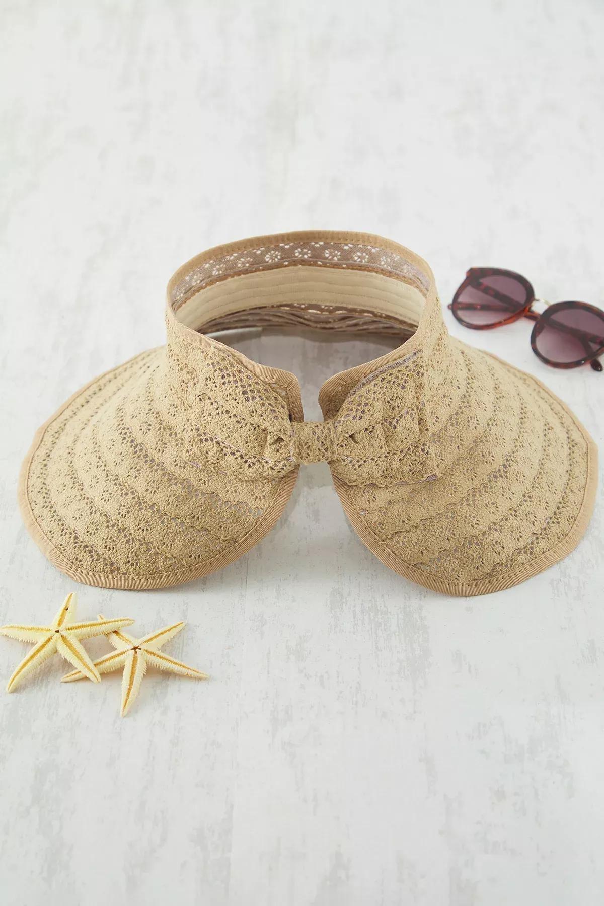 Beige Ribbon Detail Straw Hat, Beige, large image number 2