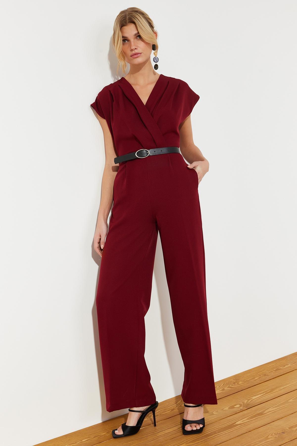 Red Belted Double-Breasted Maxi Jumpsuit, , large image number 2