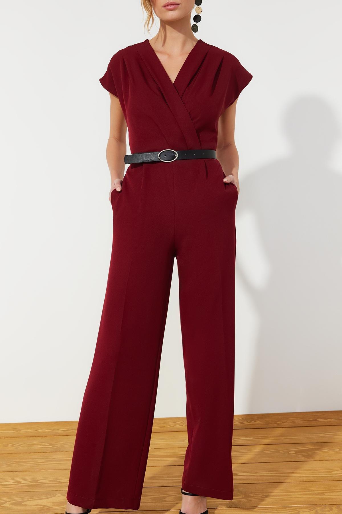 Red Belted Double-Breasted Maxi Jumpsuit, , large image number 4
