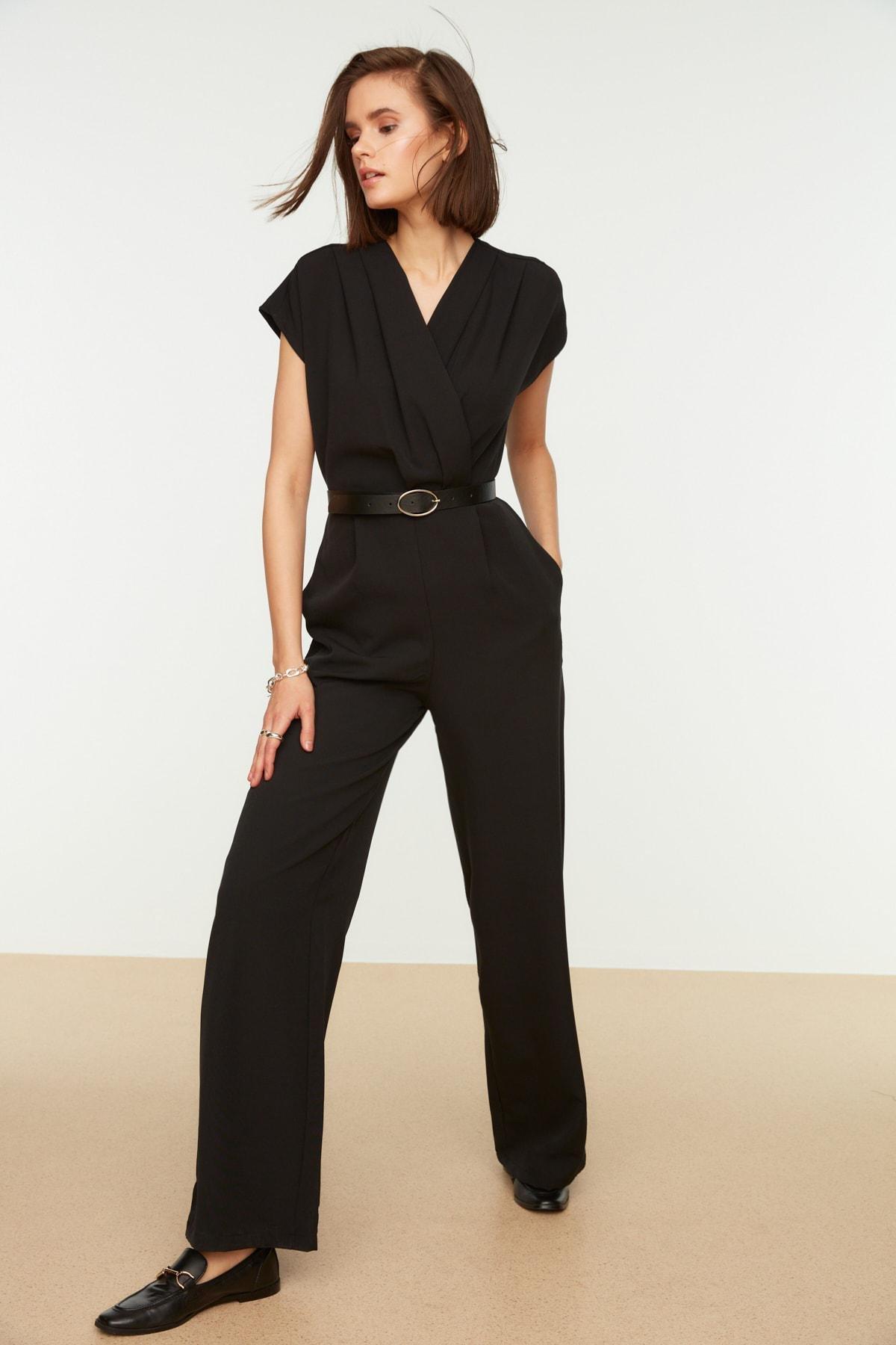 Black Double-Breasted Regular Jumpsuit, Black, large image number 0