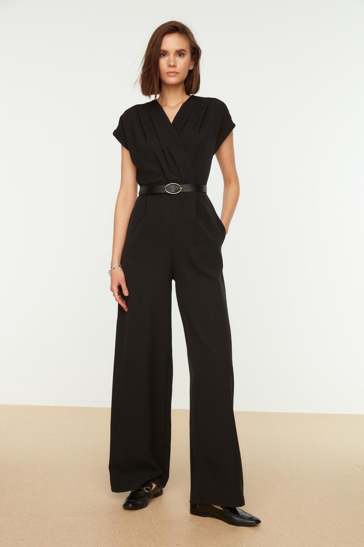 Black Double-Breasted Regular Jumpsuit, Black, large image number 1