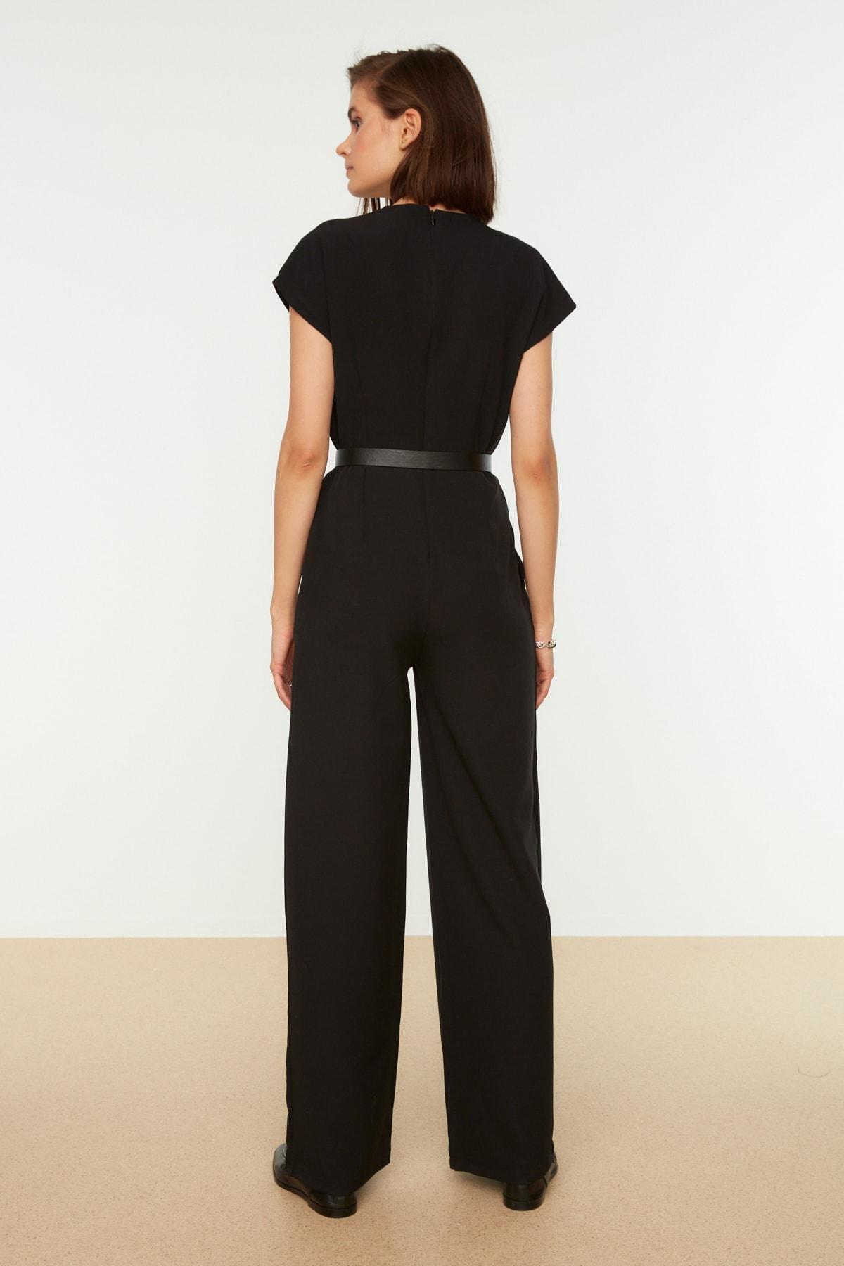 Black Double-Breasted Regular Jumpsuit, Black, large image number 6