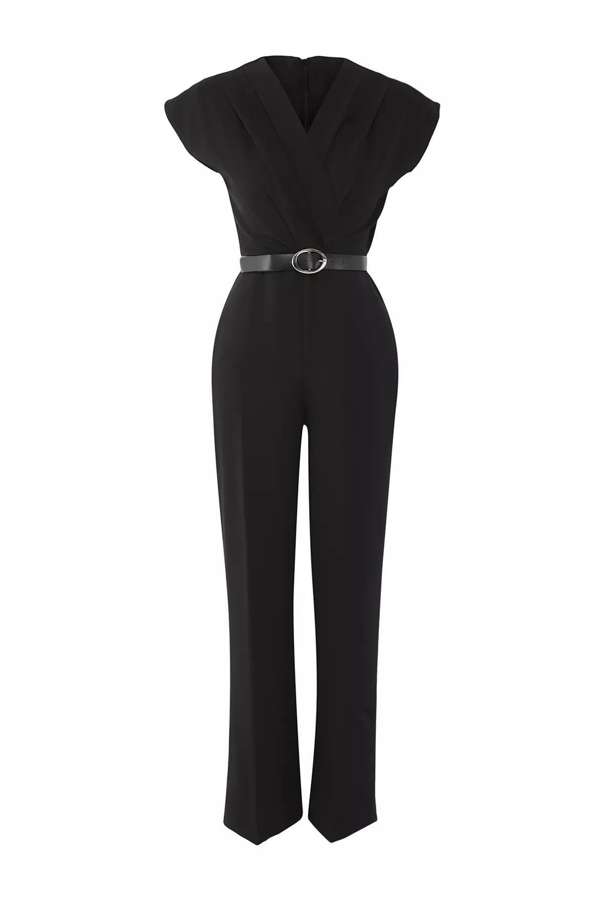 Black Double-Breasted Regular Jumpsuit, Black, large image number 7