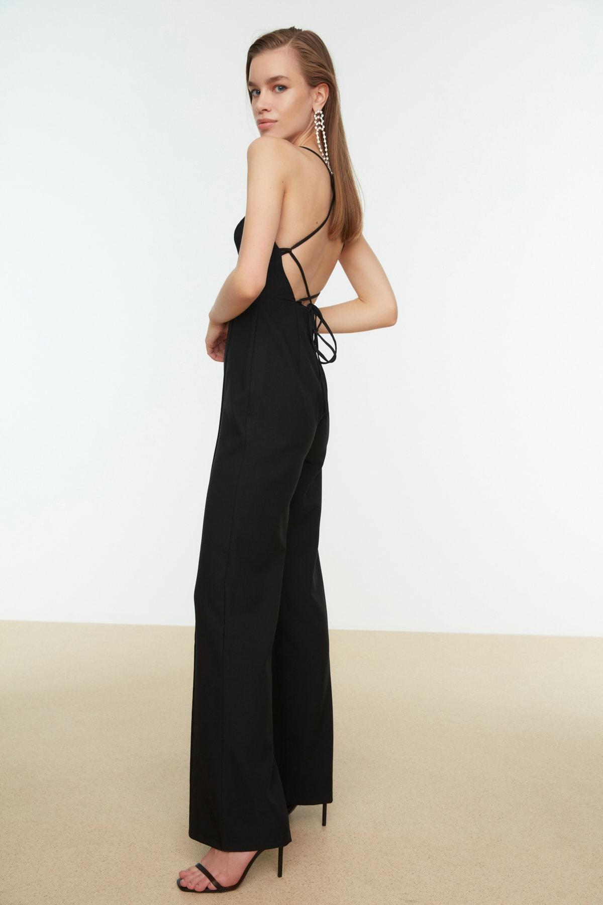 Black Square Collar Jumpsuit, , large image number 0