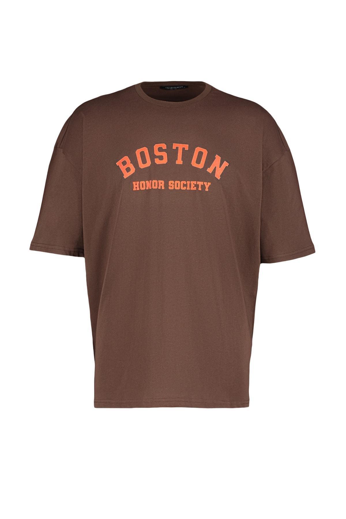 Brown Printed Oversize T-Shirt, , large image number 6