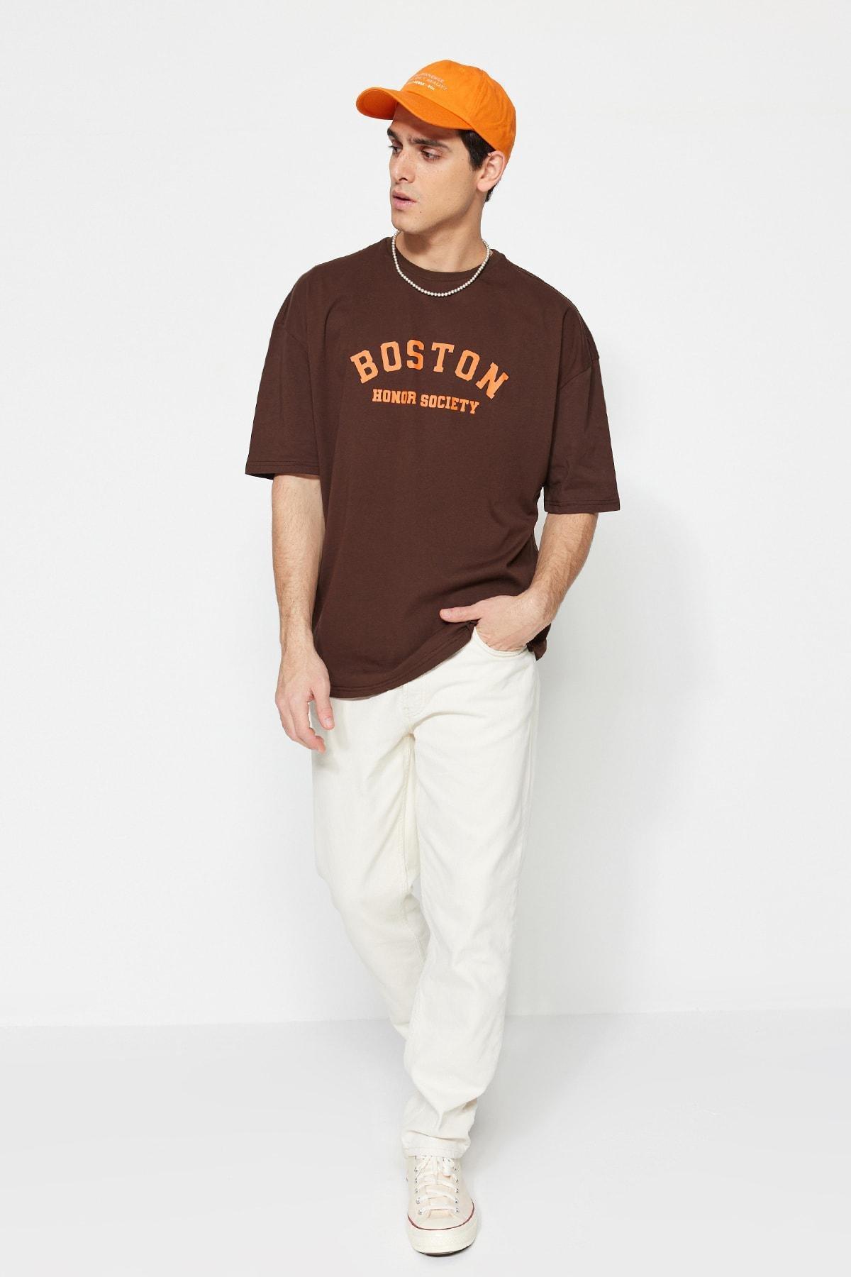 Brown Printed Oversize T-Shirt, , large image number 9