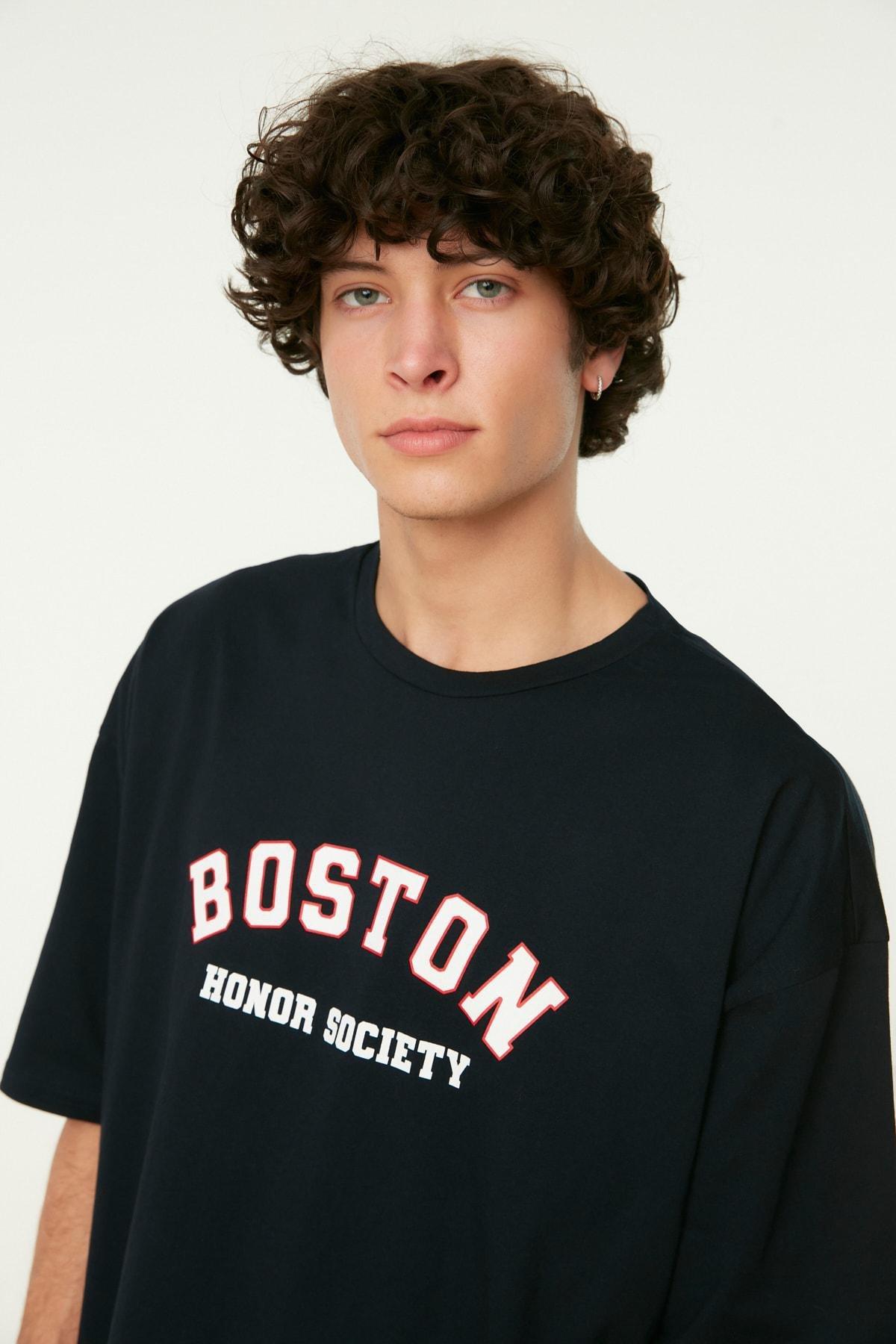 Navy Oversize Printed T-Shirt, , large image number 0