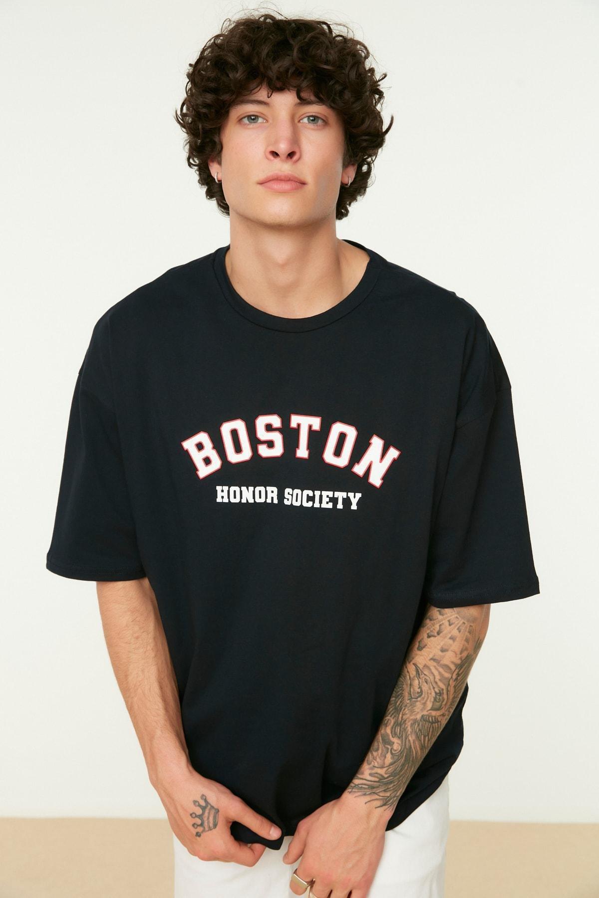 Navy Oversize Printed T-Shirt, , large image number 1