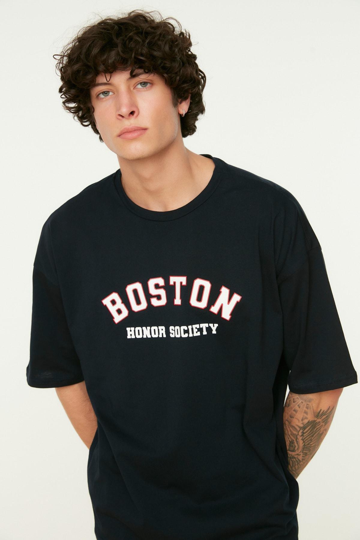 Navy Oversize Printed T-Shirt, , large image number 4