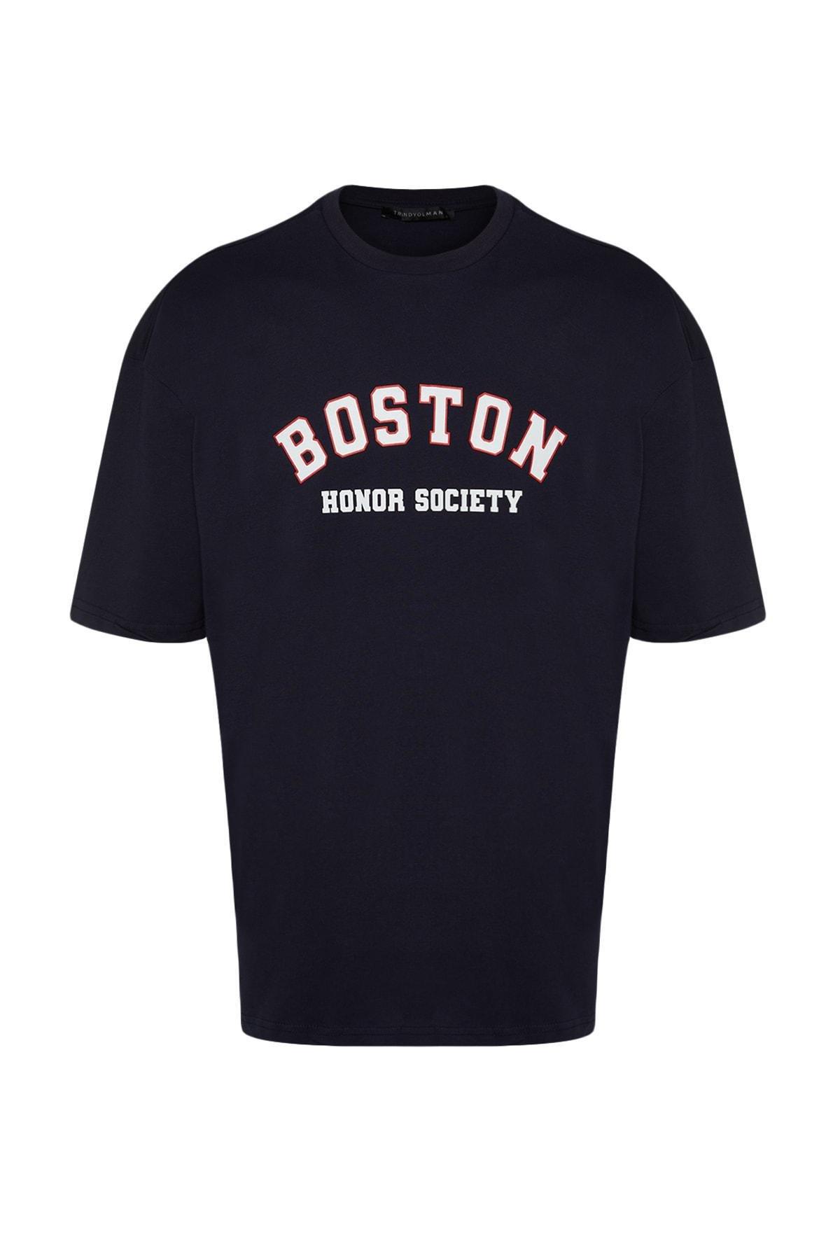 Navy Oversize Printed T-Shirt, , large image number 5