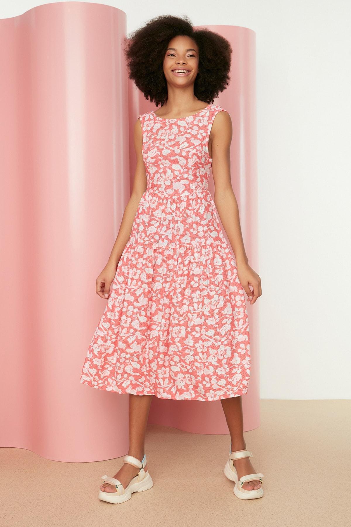 Red Floral Skater Dress, , large image number 1