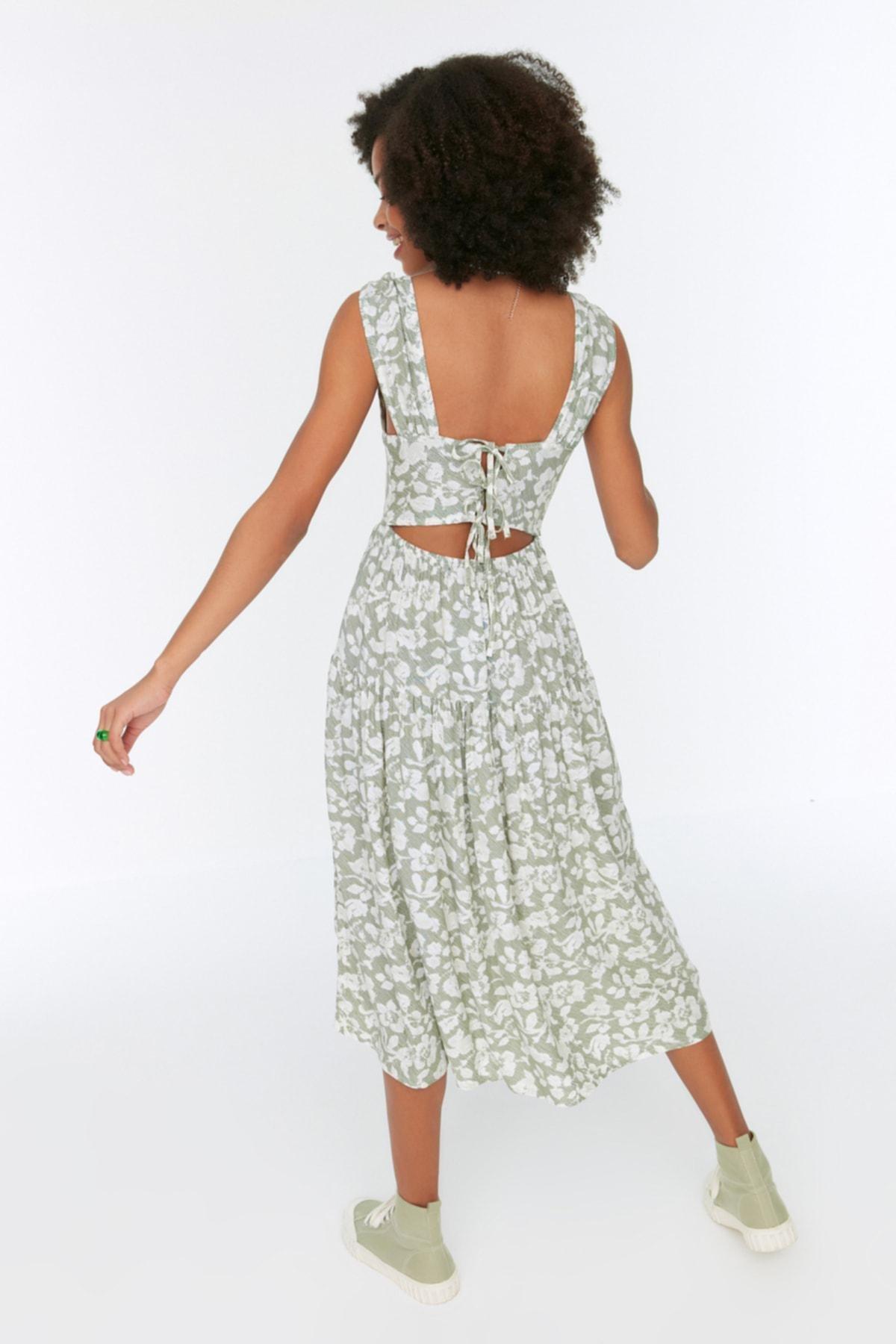 Green Floral Skater Dress, Green, large image number 2