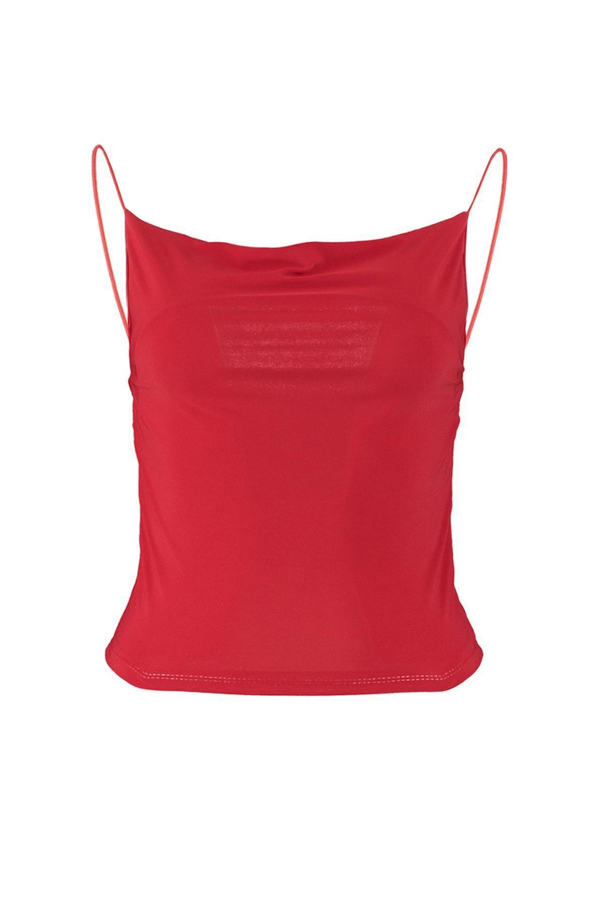 Red Slim Cowl Neck Blouse, , large image number 5
