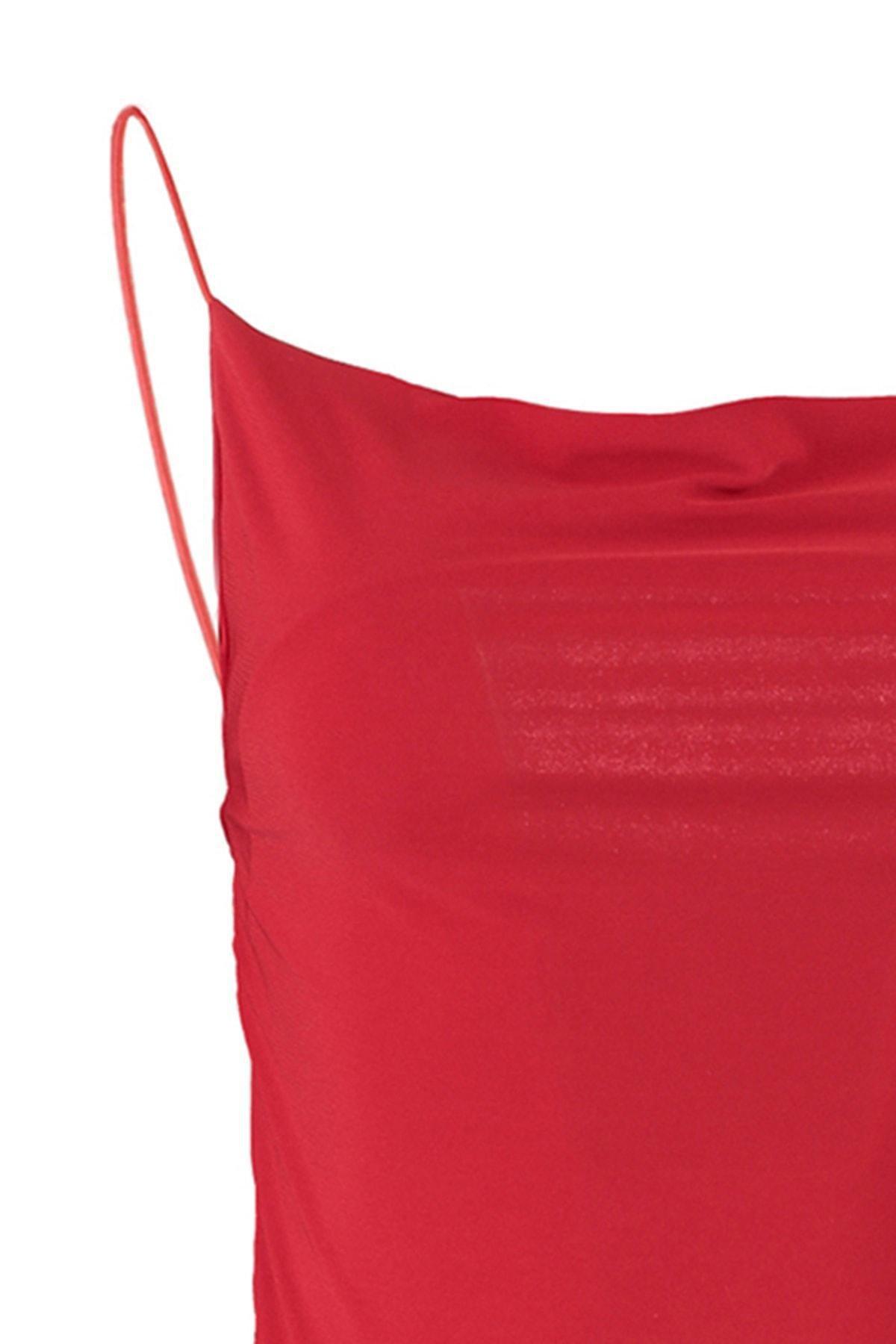 Red Slim Cowl Neck Blouse, , large image number 6