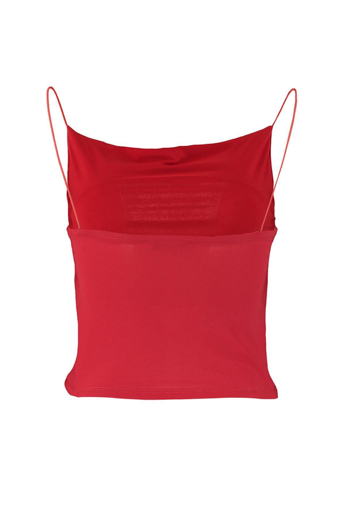 Red Slim Cowl Neck Blouse, , large image number 7
