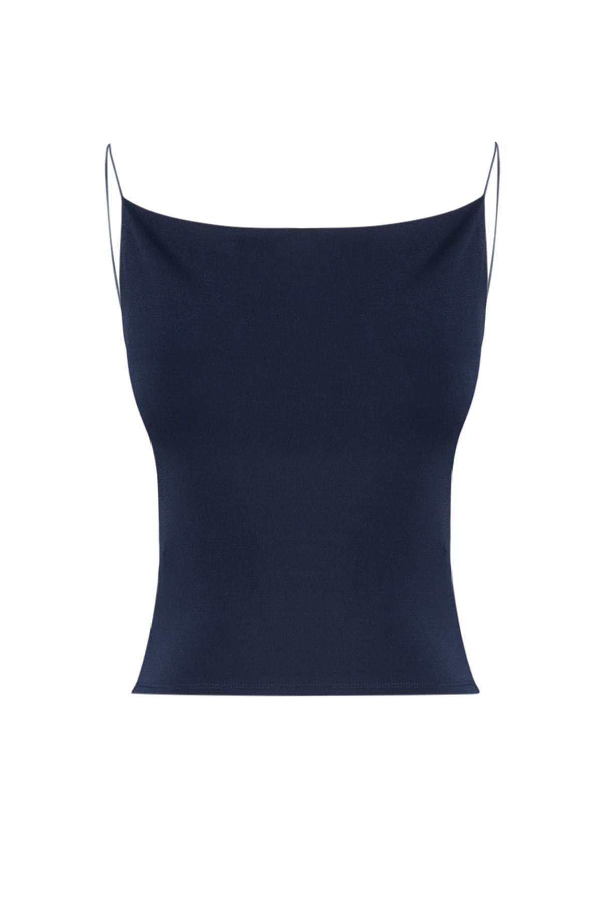 Navy Cowl Neck Slim Blouse, Dark blue, large image number 6