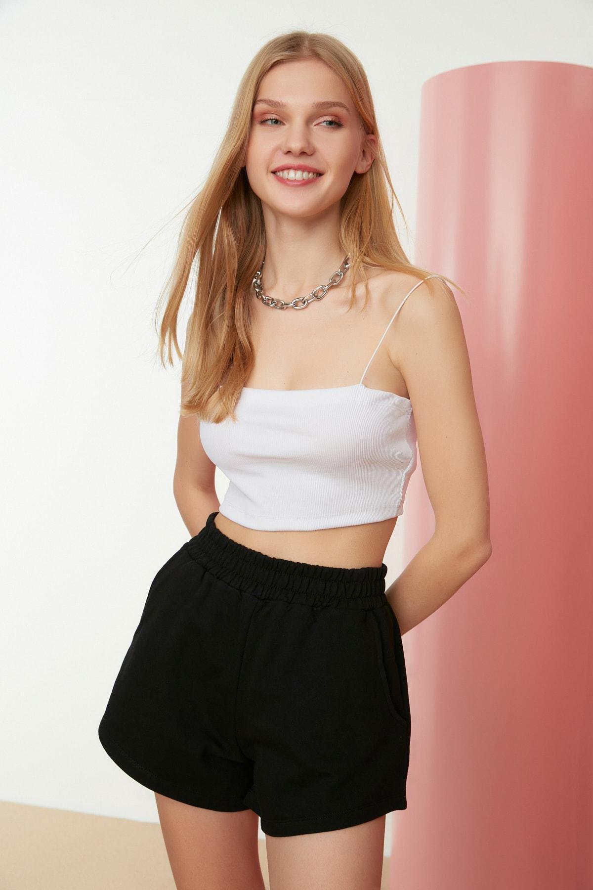 Black Mid Waist Shorts, , large image number 0