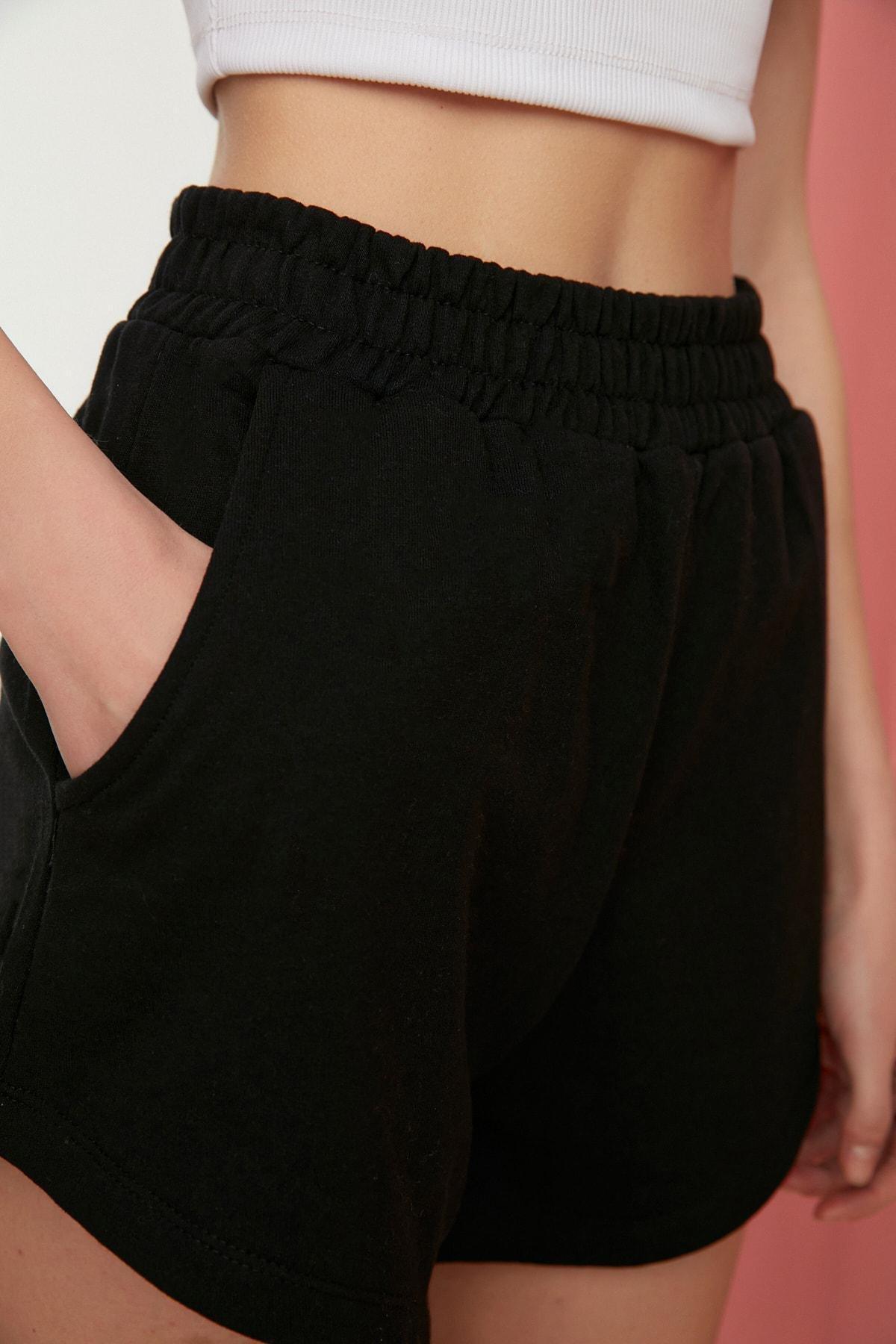 Black Mid Waist Shorts, , large image number 3