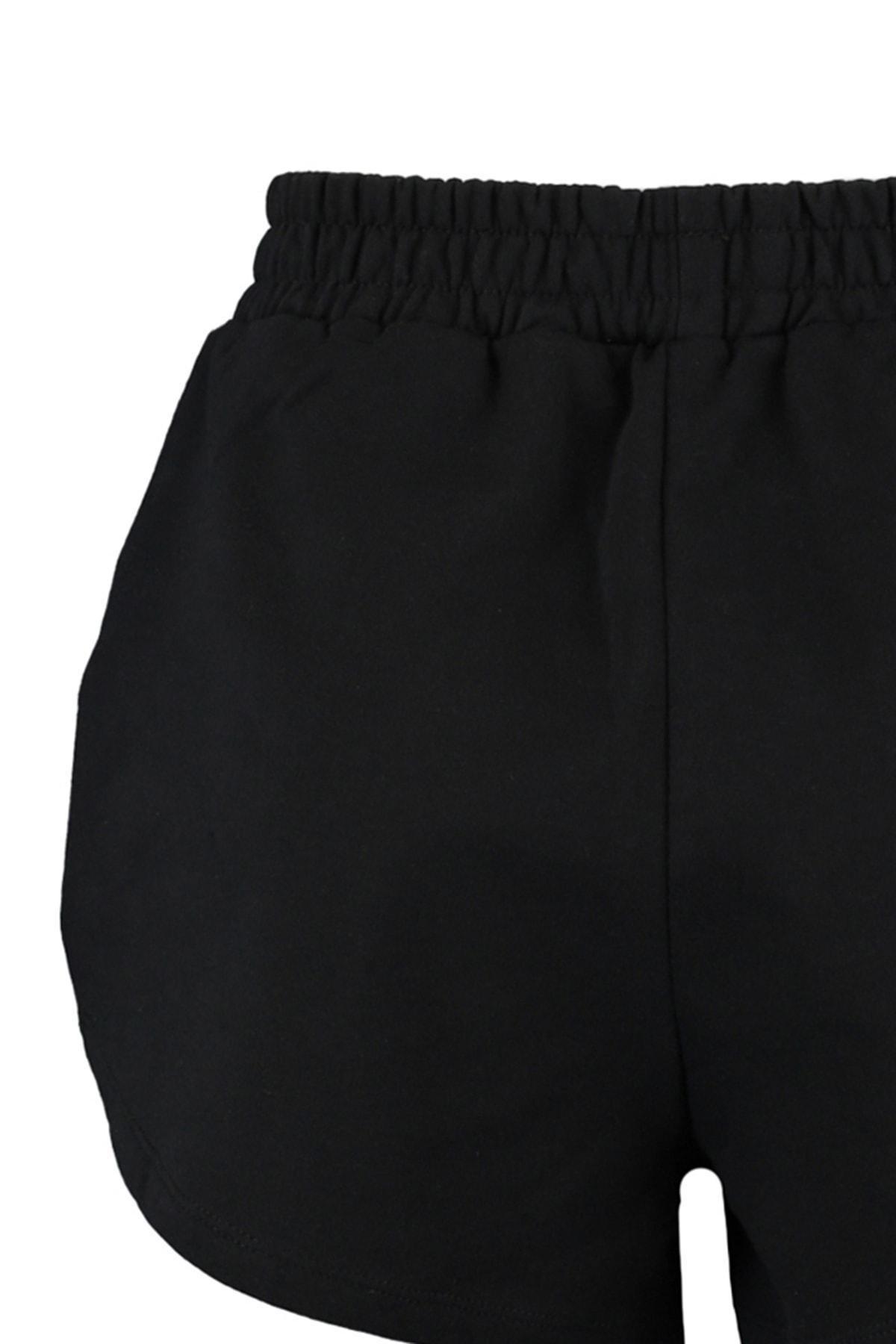 Black Mid Waist Shorts, , large image number 6