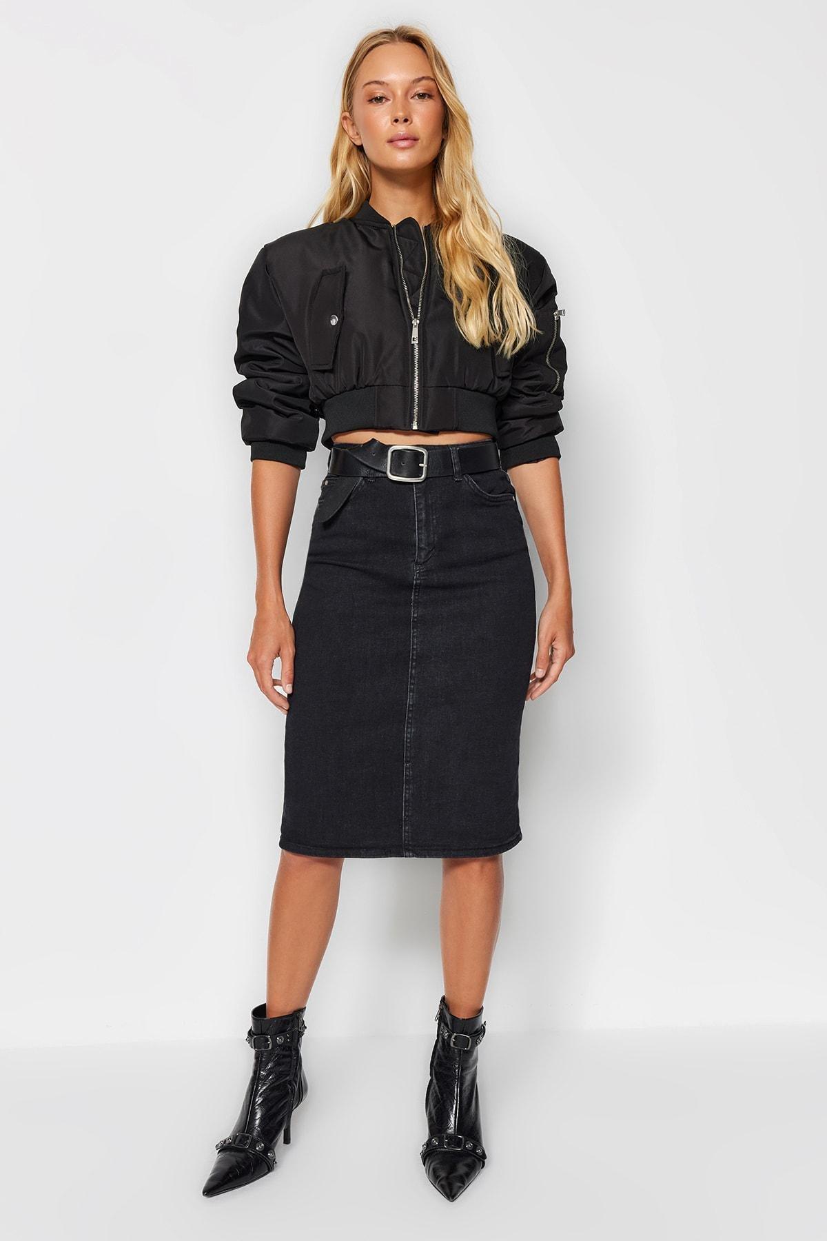 Black Midi Skirt, , large image number 1