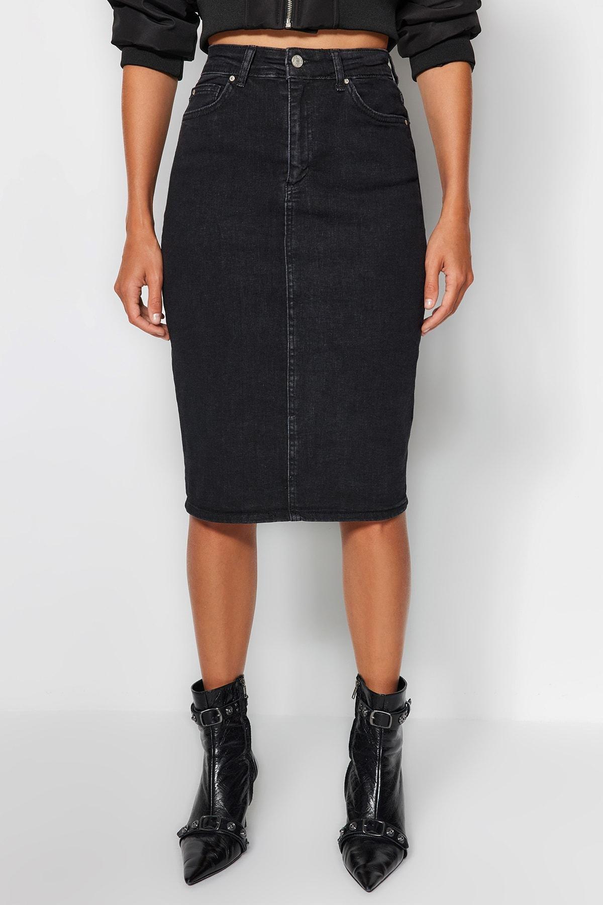 Black Midi Skirt, , large image number 3