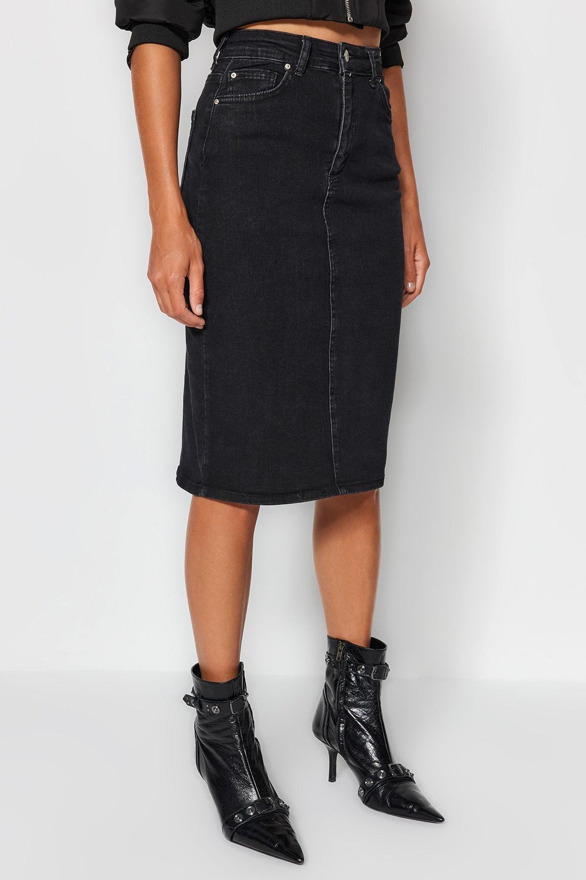 Black Midi Skirt, , large image number 4