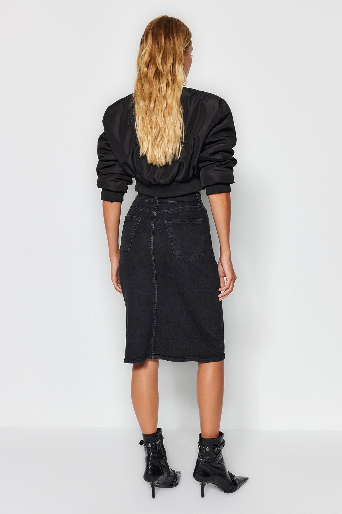 Black Midi Skirt, , large image number 5