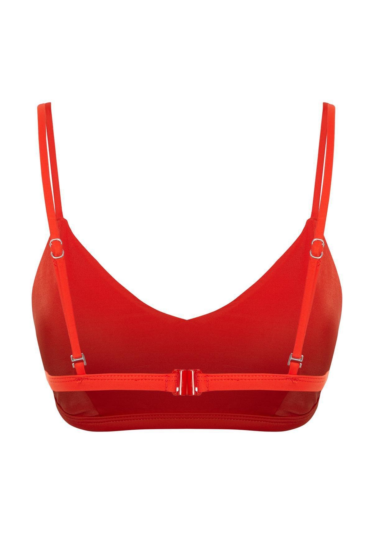 Red Straight Plain Bikini Top, , large image number 6