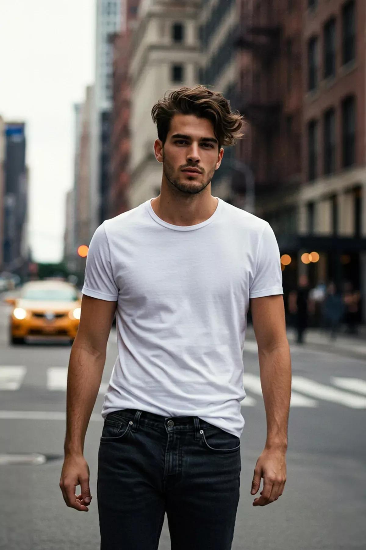 White Crew Neck T-Shirt, , large image number 2