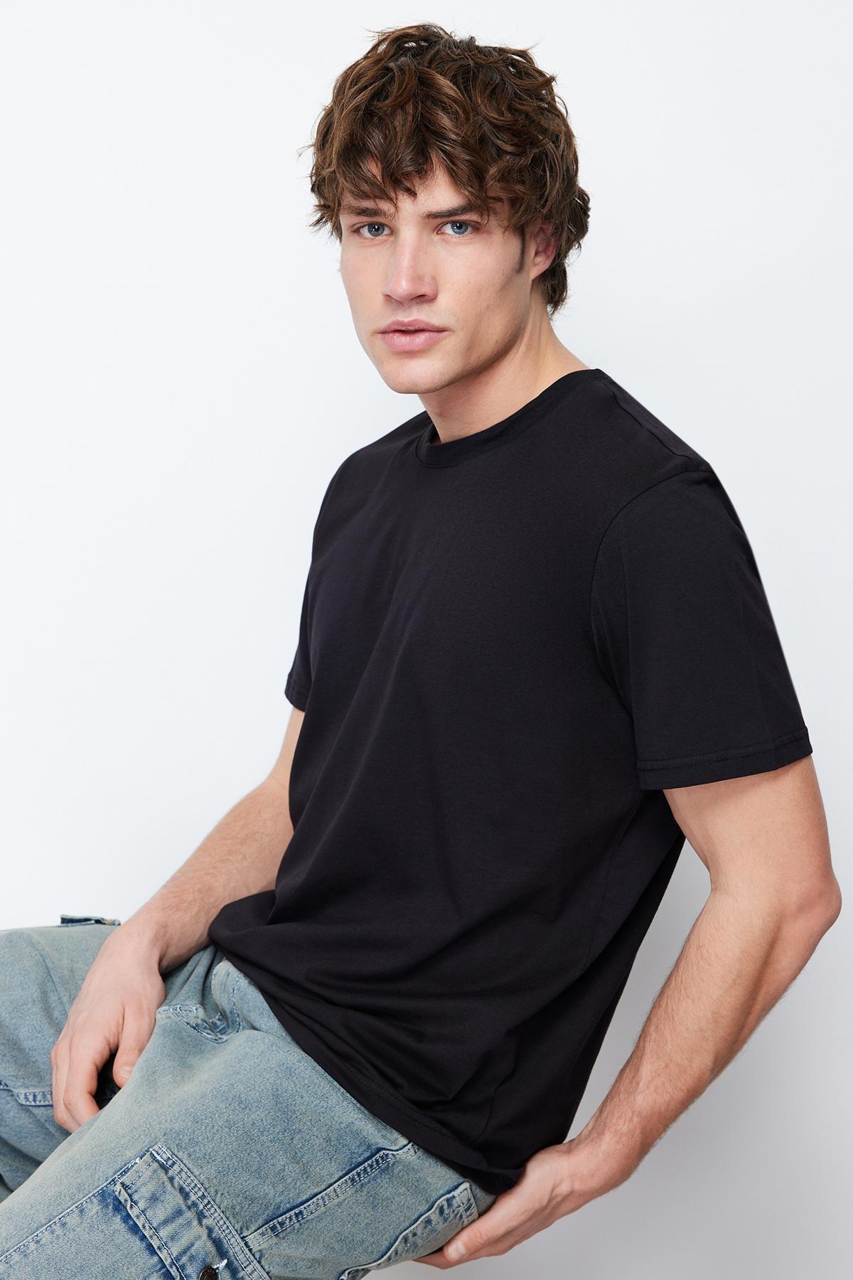 Black Regular Crew Neck Tshirt, Black, medium