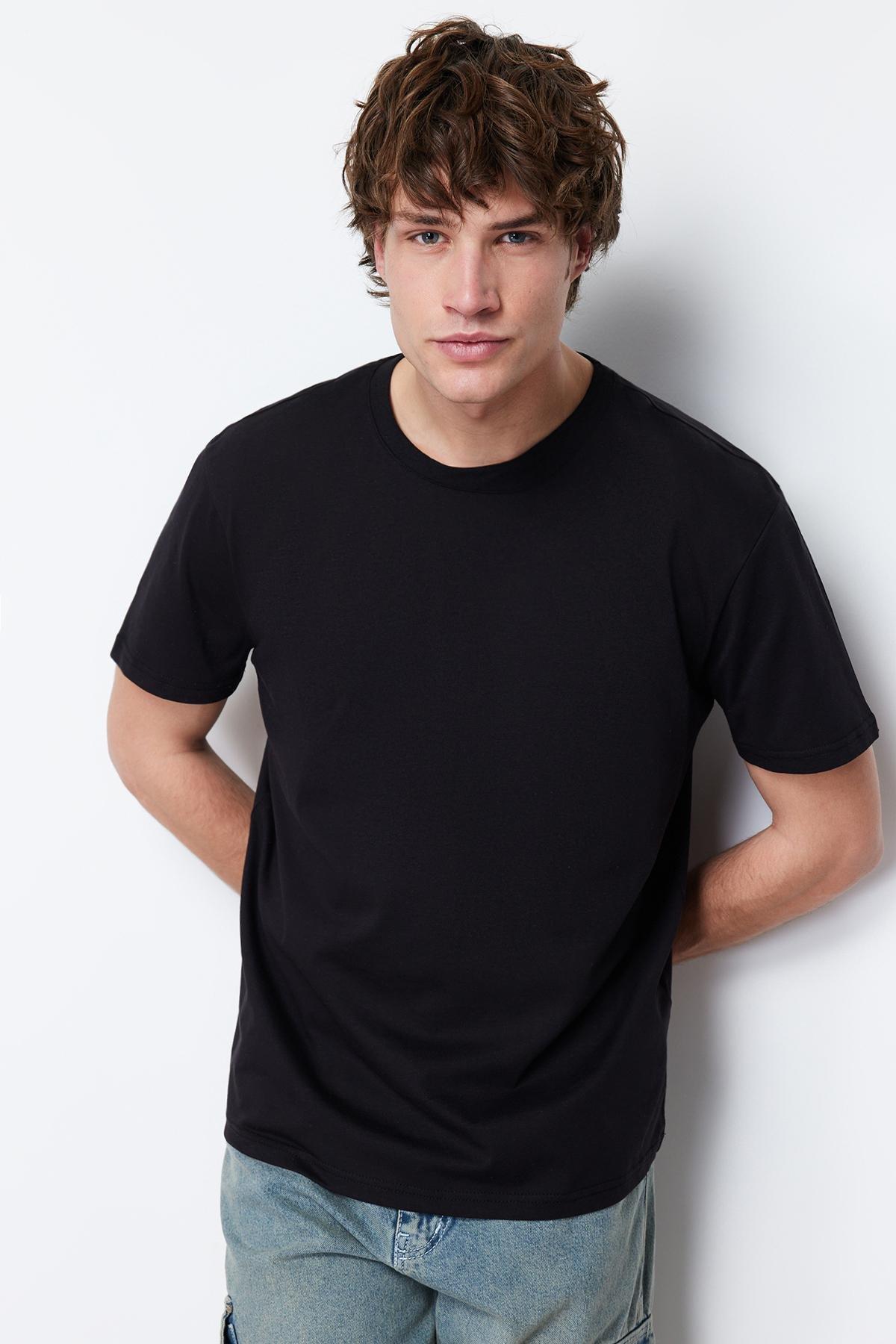 Black Regular Crew Neck Tshirt, Black, medium