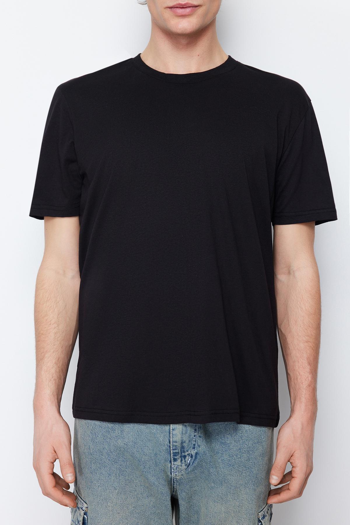 Black Regular Crew Neck Tshirt, Black, large image number 5