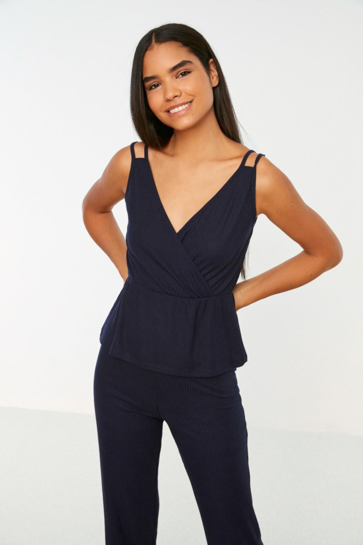 Navy Sleeveless V-Neck Pajama Set, , large image number 2