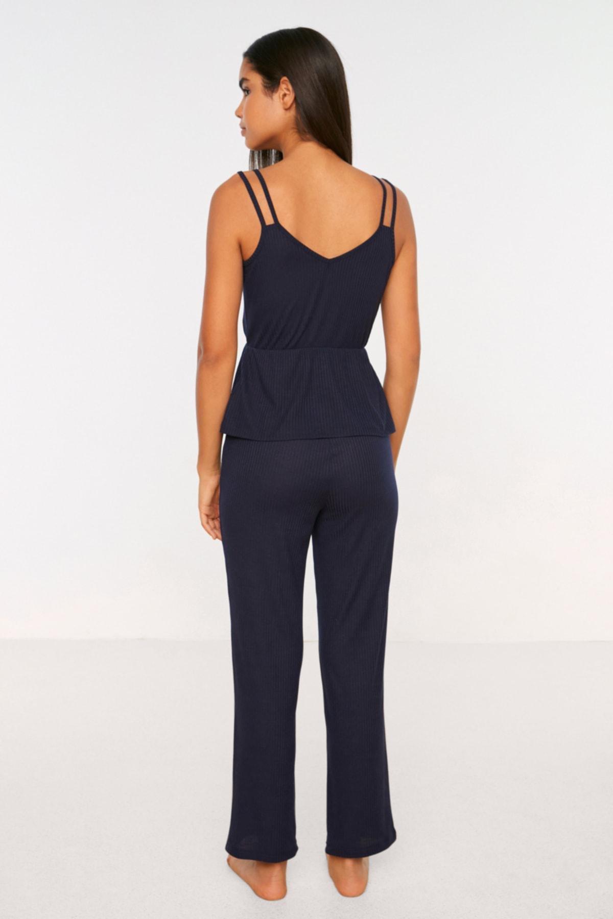Navy Sleeveless V-Neck Pajama Set, , large image number 4