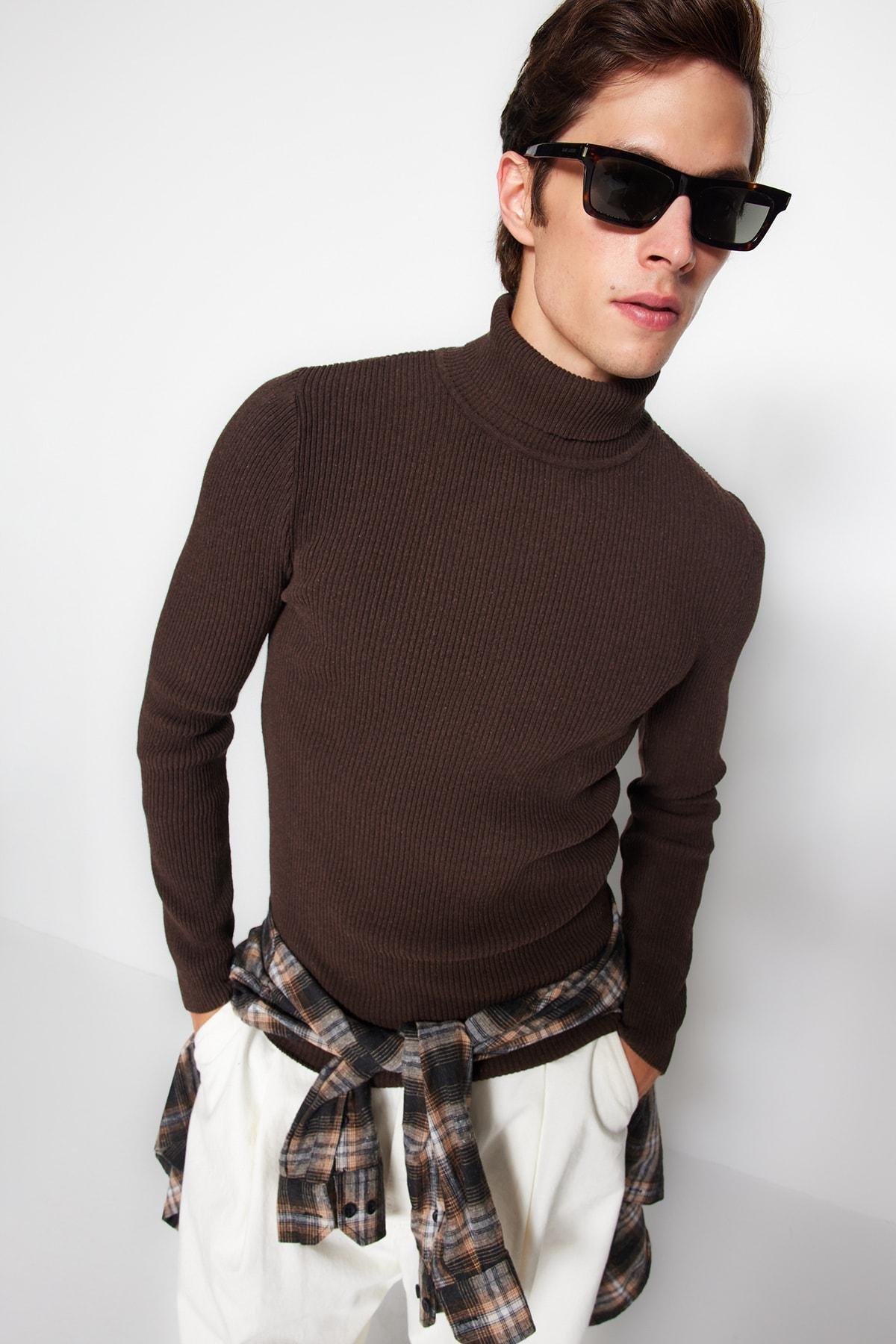 Brown Fitted Sweater, , large image number 1