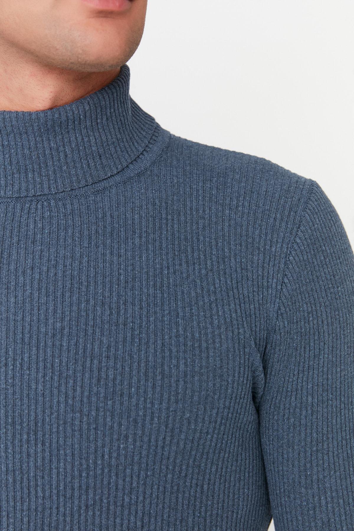 Navy Blue Slim Fit Cotton Turtleneck Ribbed Knit Sweater TMNAW20MG0031, single, , large image number 11
