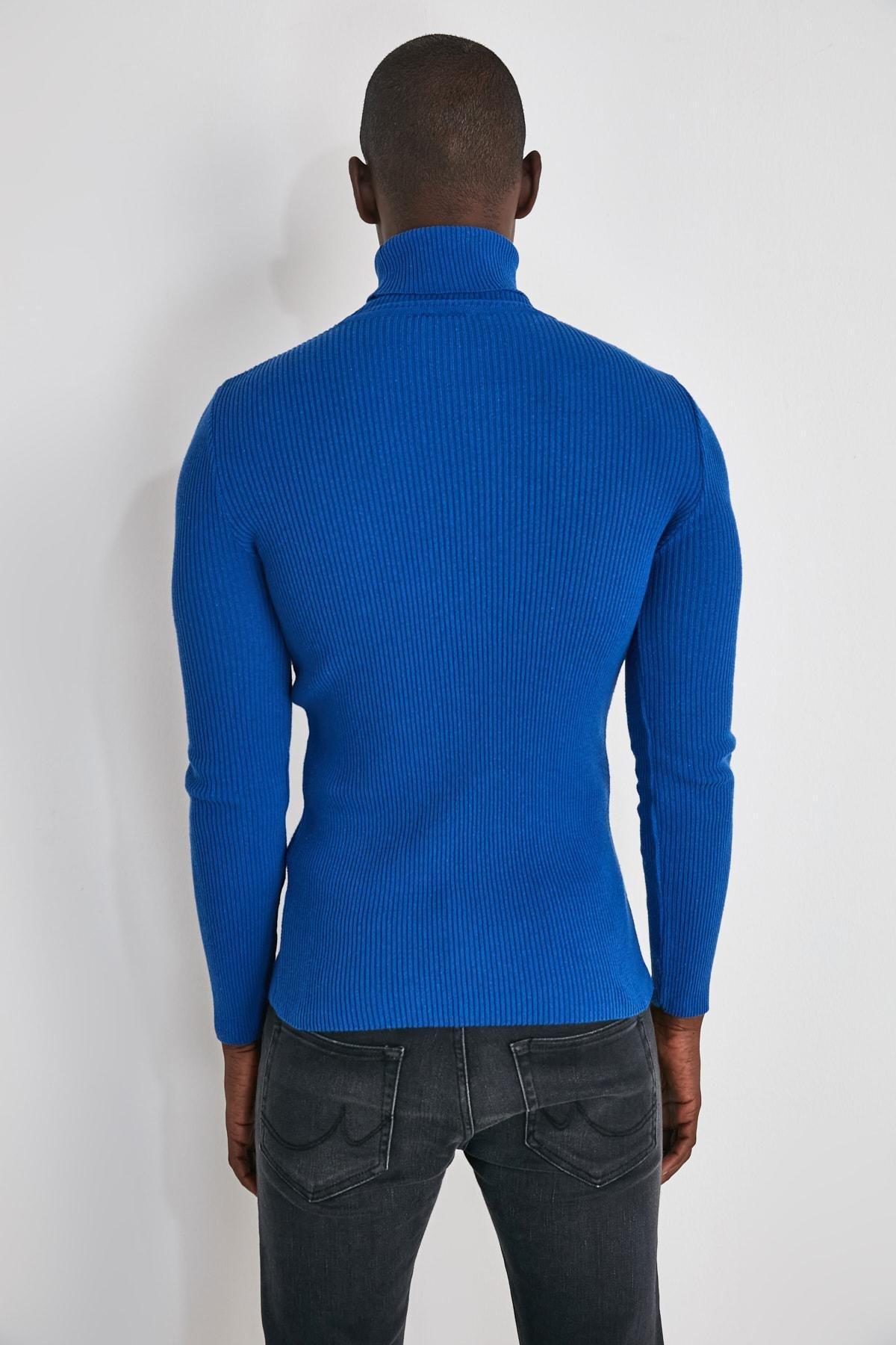 Navy Blue Slim Fit Cotton Turtleneck Ribbed Knit Sweater TMNAW20MG0031, single, , large image number 12
